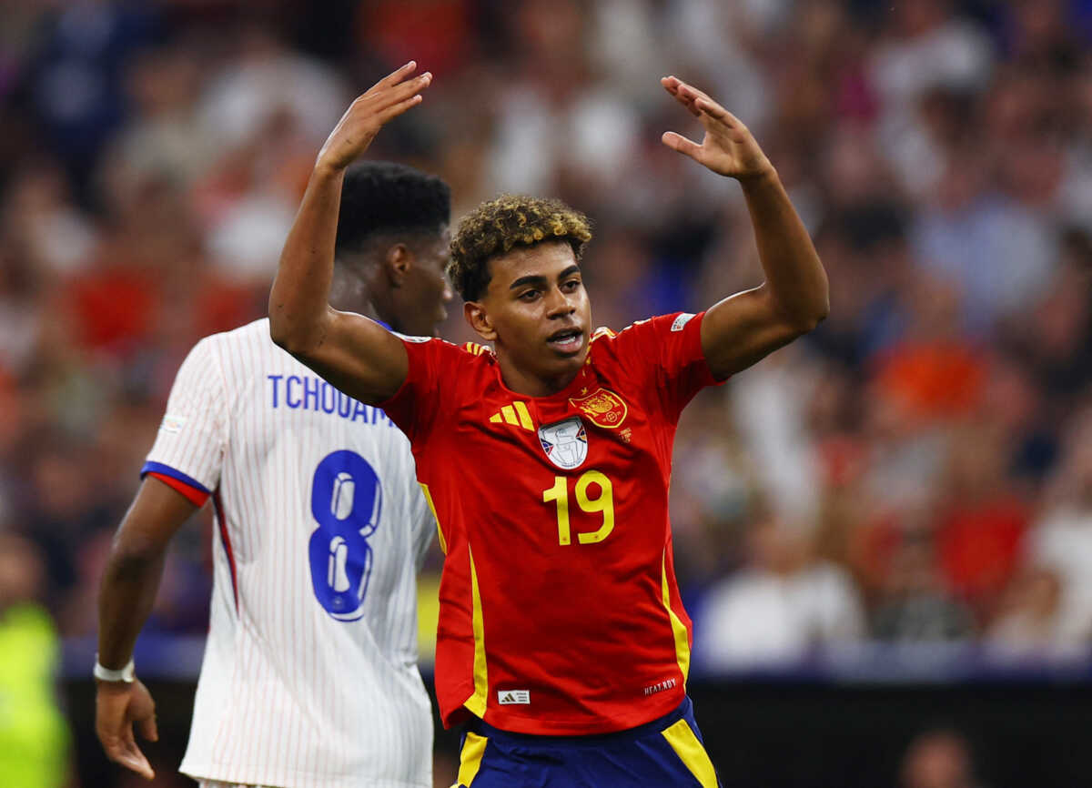 Soccer Football - Euro 2024 - Semi Final - Spain v France - Munich Football Arena, Munich, Germany - July 9, 2024  Spain's Lamine Yamal reacts REUTERS