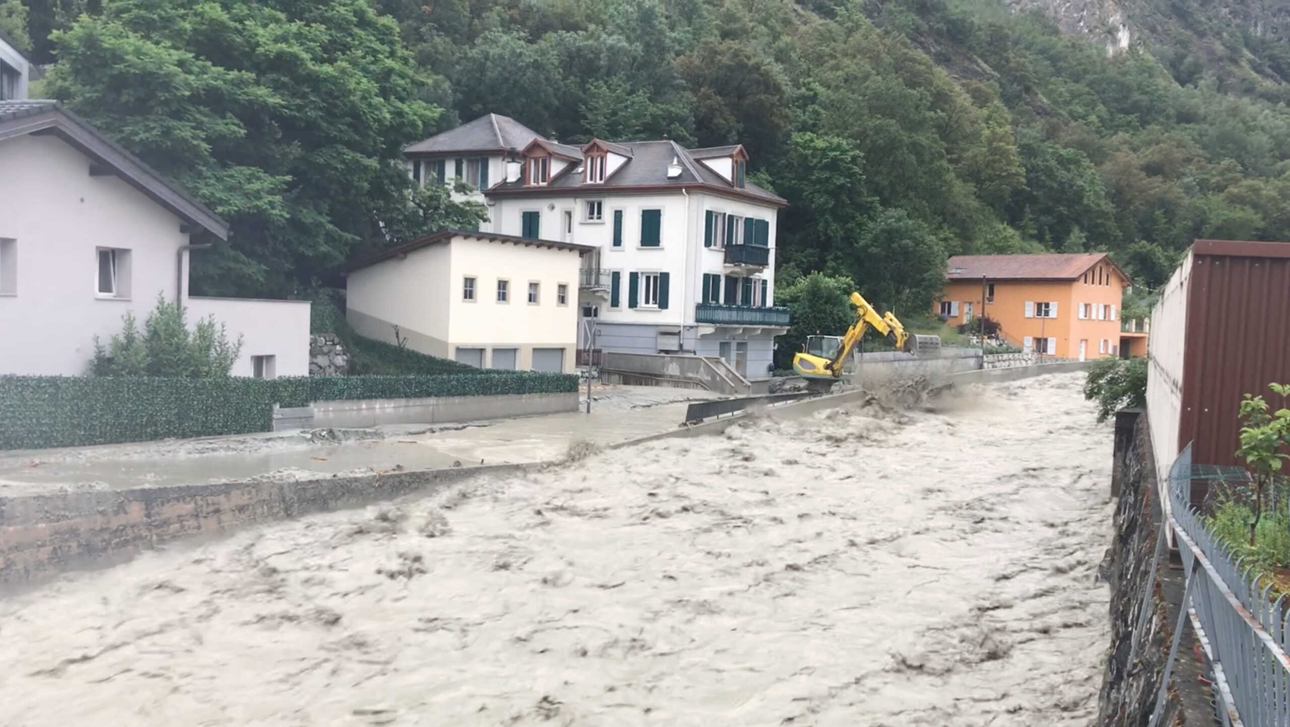 A view of a flood in Chippis, Switzerland, June 21, 2024, in this screengarb obtained from a social media video. X