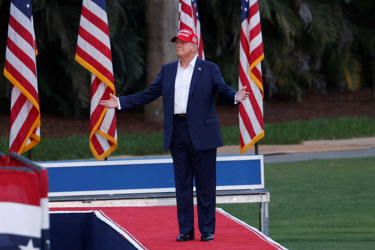 Republican presidential candidate and former U.S. President Donald Trump attends a campaign rally at his golf resort in Doral, Florida, U.S., July 9, 2024.  REUTERS