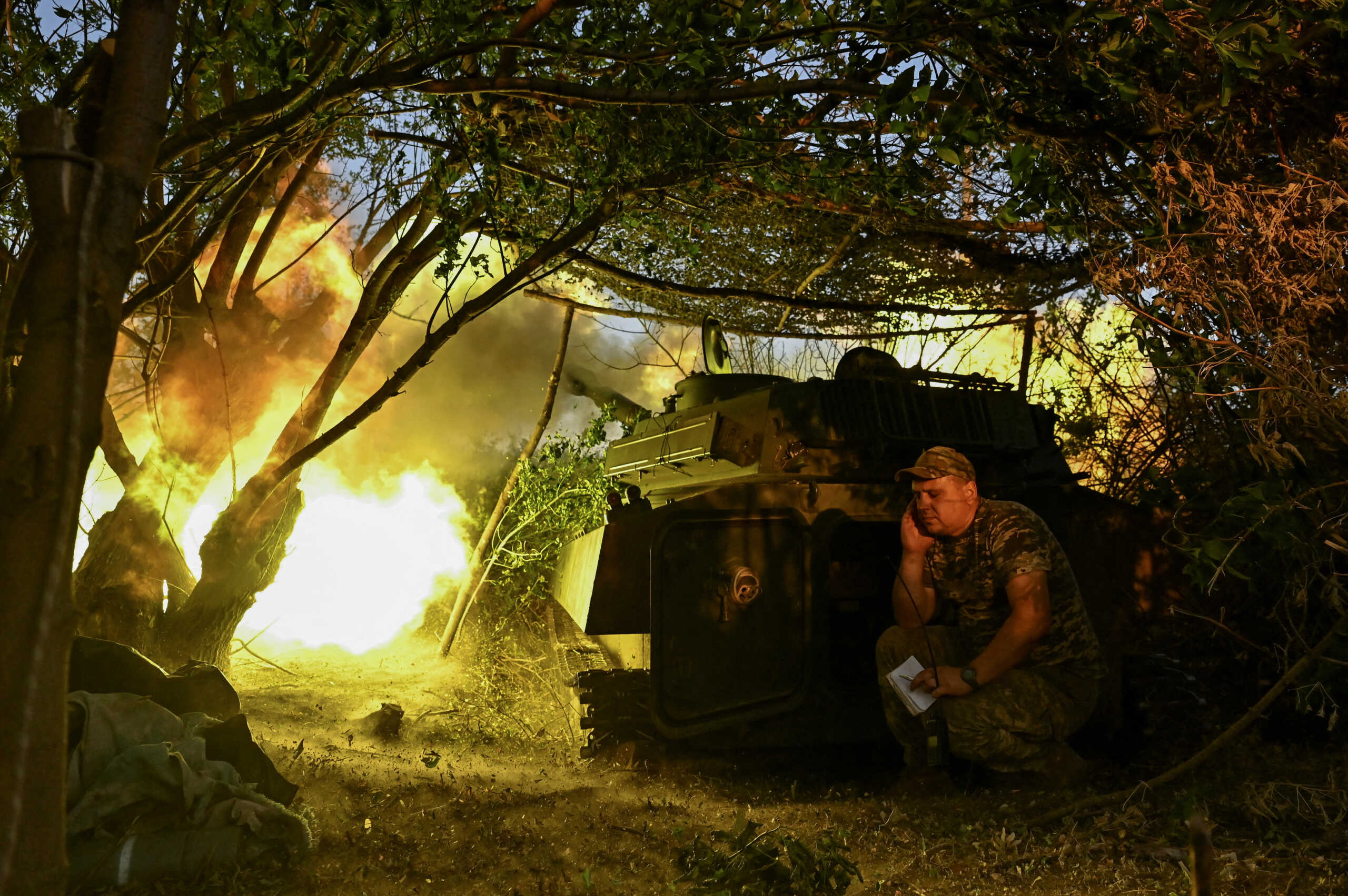 An artillerist of the 24th Mechanized Brigade of the Ukrainian Armed Forces, named after King Danylo, fires a 2S1 Gvozdika self-propelled howitzer towards Russian troops, amid Russia’s attack on Ukraine, near the town of Chasiv Yar in Donetsk region, Ukraine July 14, 2024. REUTERS