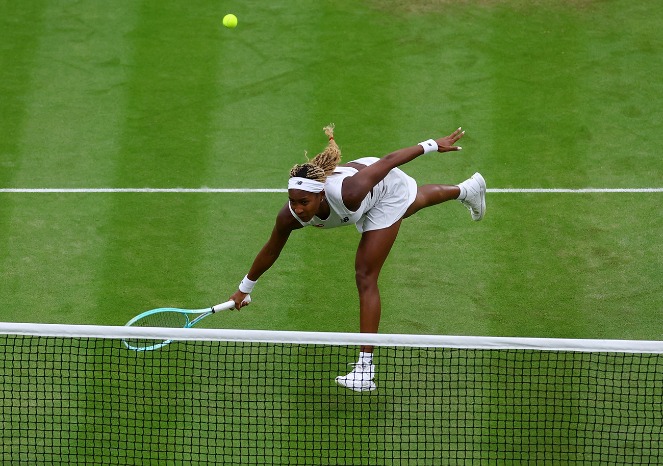 Tennis - Wimbledon - All England Lawn Tennis and Croquet Club, London, Britain - July 7, 2024
Coco Gauff of the U.S. in action during her fourth round match against Emma Navarro of the U.S. REUTERS