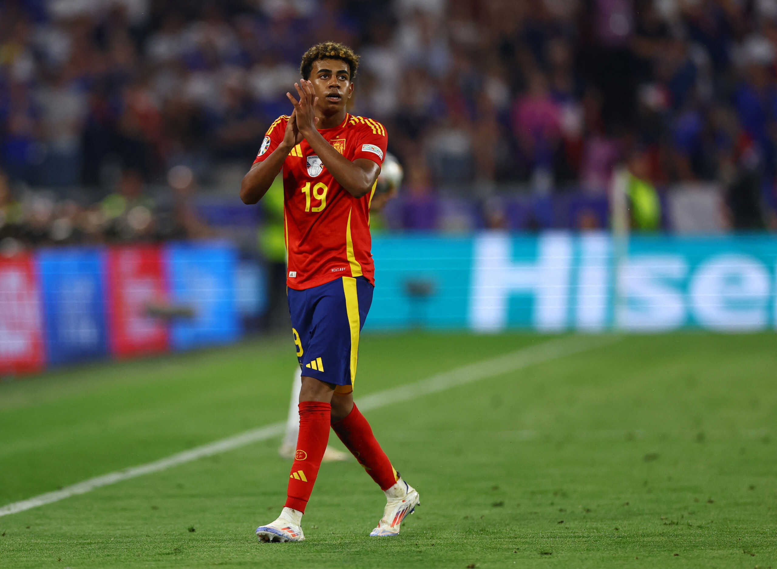 Soccer Football - Euro 2024 - Semi Final - Spain v France - Munich Football Arena, Munich, Germany - July 9, 2024  Spain's Lamine Yamal reacts after being substituted REUTERS