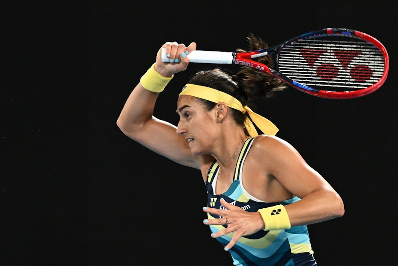 epa11079245 Caroline Garcia of France in action during her first round match against Naomi Osaka of Japan on Day 2 of the 2024 Australian Open at Melbourne Park in Melbourne, Australia, 15 January 2024.  EPA