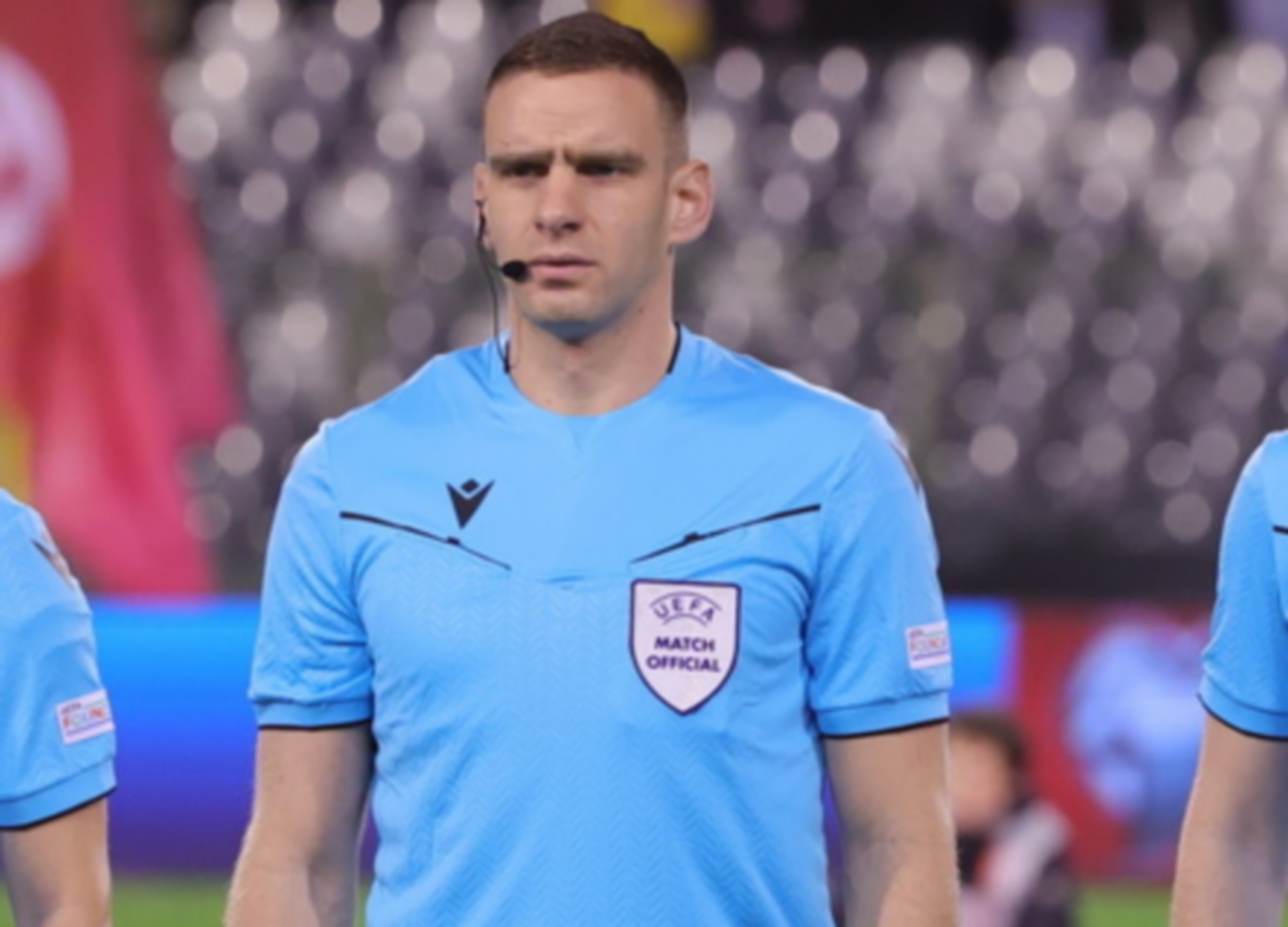 epa10985076 Hungarian referee Gergo Bogar looks on prior to the UEFA EURO 2024 Group F qualification match between Belgium and Azerbaijan in Brussels, Belgium, 19 November 2023.  EPA