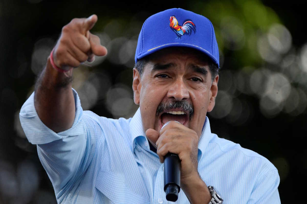 Venezuelan President Nicolas Maduro delivers a speech after a march in support of his victory in the July 28 elections, at Miraflores Palace in Caracas, Venezuela August 17, 2024. REUTERS
