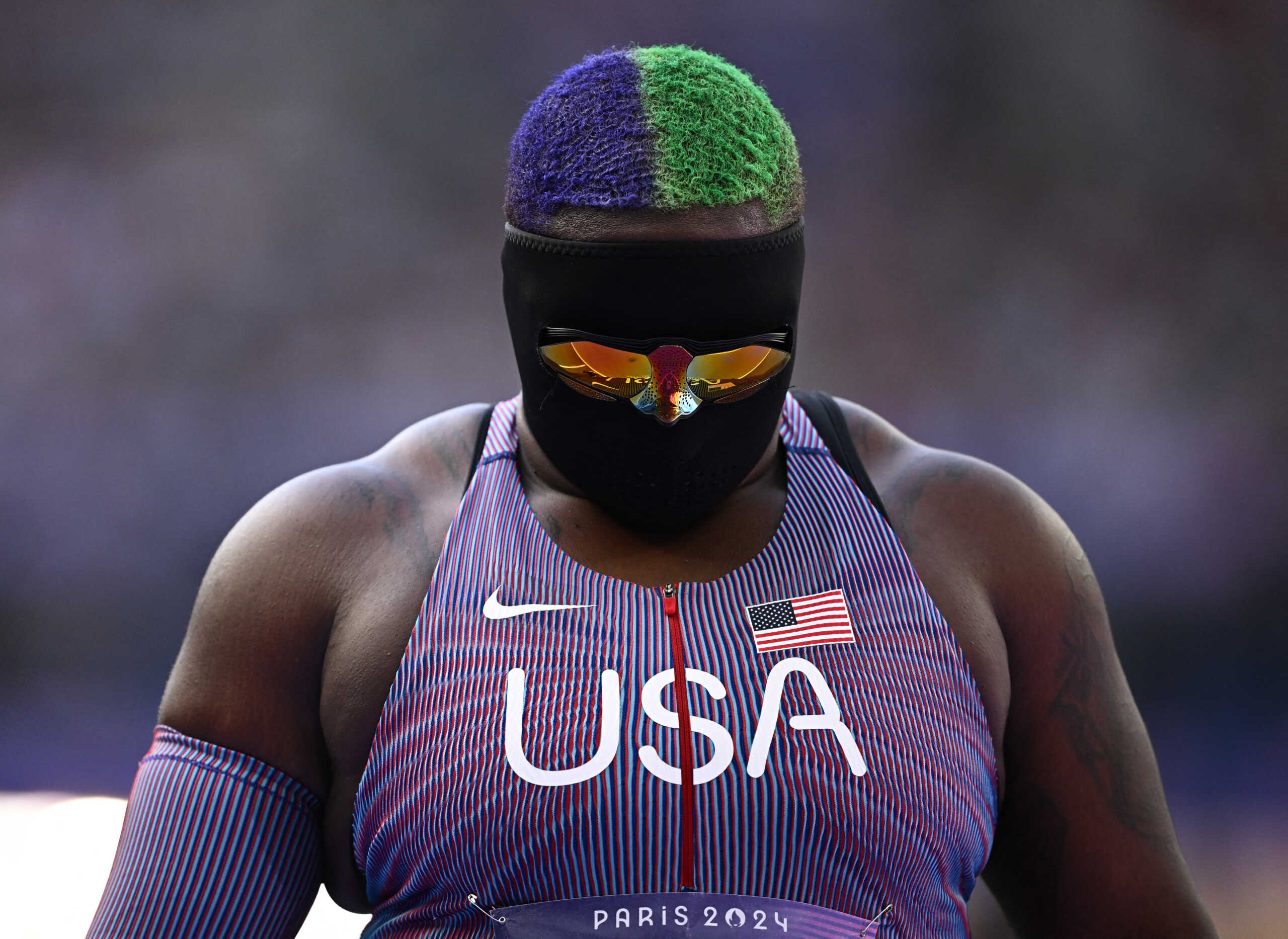 Paris 2024 Olympics - Athletics - Women's Shot Put Qualification - Stade de France, Saint-Denis, France - August 08, 2024.  Raven Saunders of United States reacts REUTERS