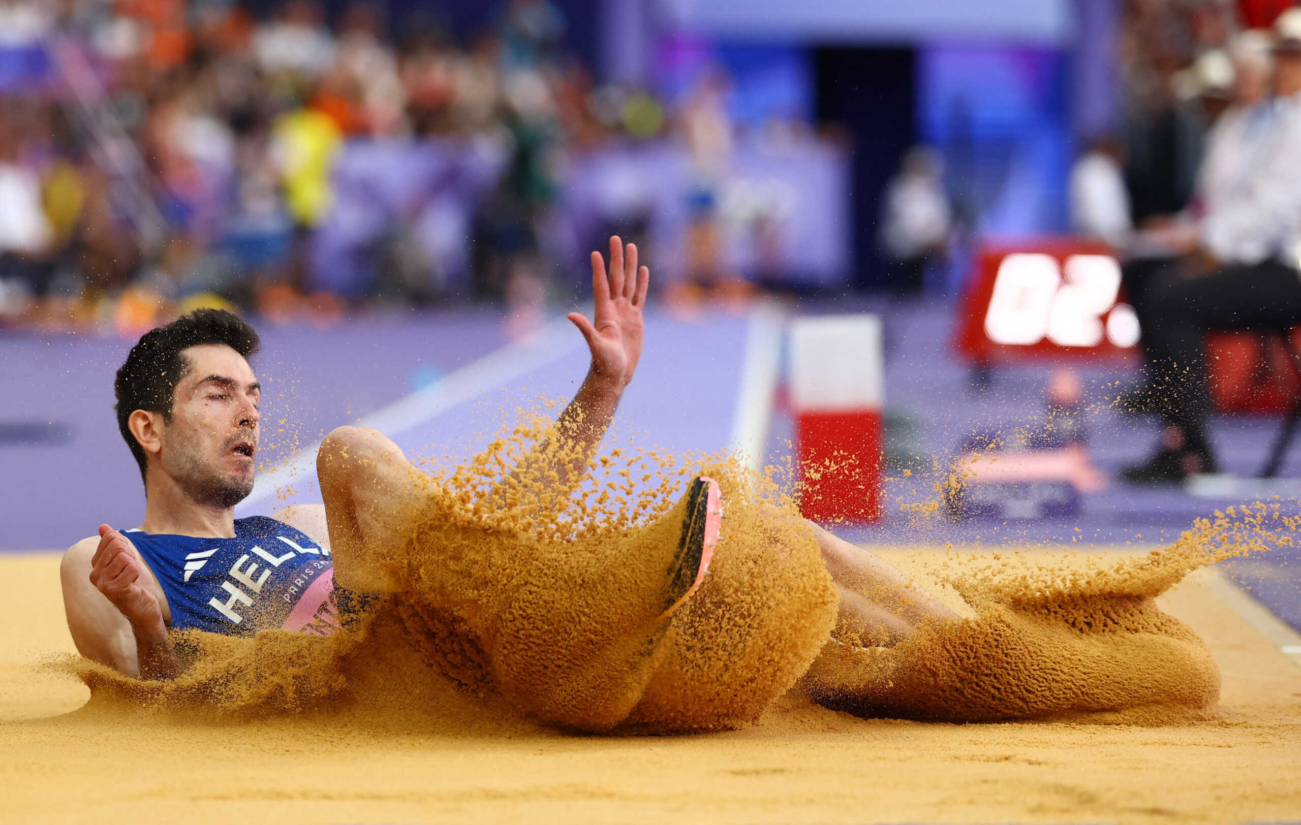 Paris 2024 Olympics - Athletics - Men's Long Jump Final - Stade de France, Saint-Denis, France - August 06, 2024.  Miltiadis Tentoglou of Greece reacts. REUTERS