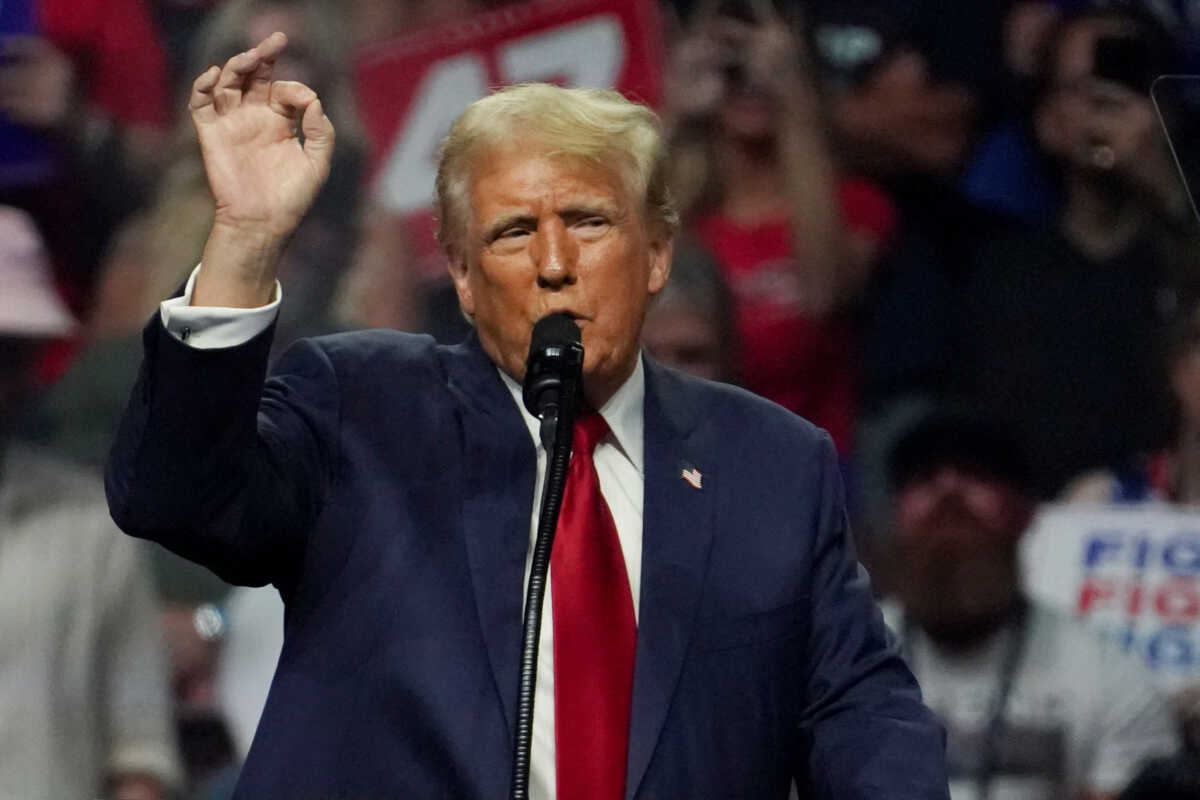 FILE PHOTO: Republican presidential nominee and former U.S. President Donald Trump speaks at a rally in Glendale, Arizona, U.S., August 23, 2024. REUTERS