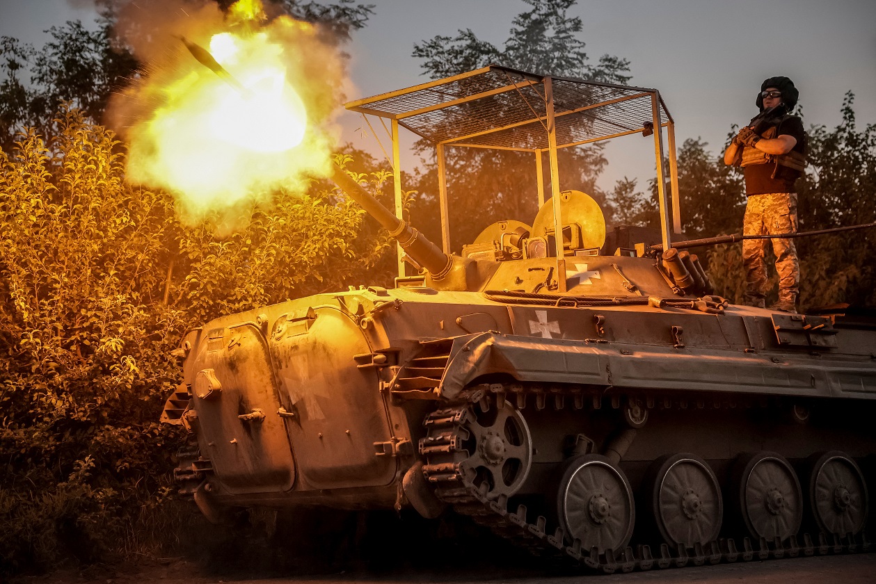 Servicemen of the 24th Mechanized Brigade named after King Danylo of the Ukrainian Armed Forces fire a BRM-1K infantry fighting vehicle towards Russian troops at a front line, amid Russia's attack on Ukraine, near the town of Chasiv Yar in Donetsk region, Ukraine, August 17, 2024. Oleg Petrasiuk