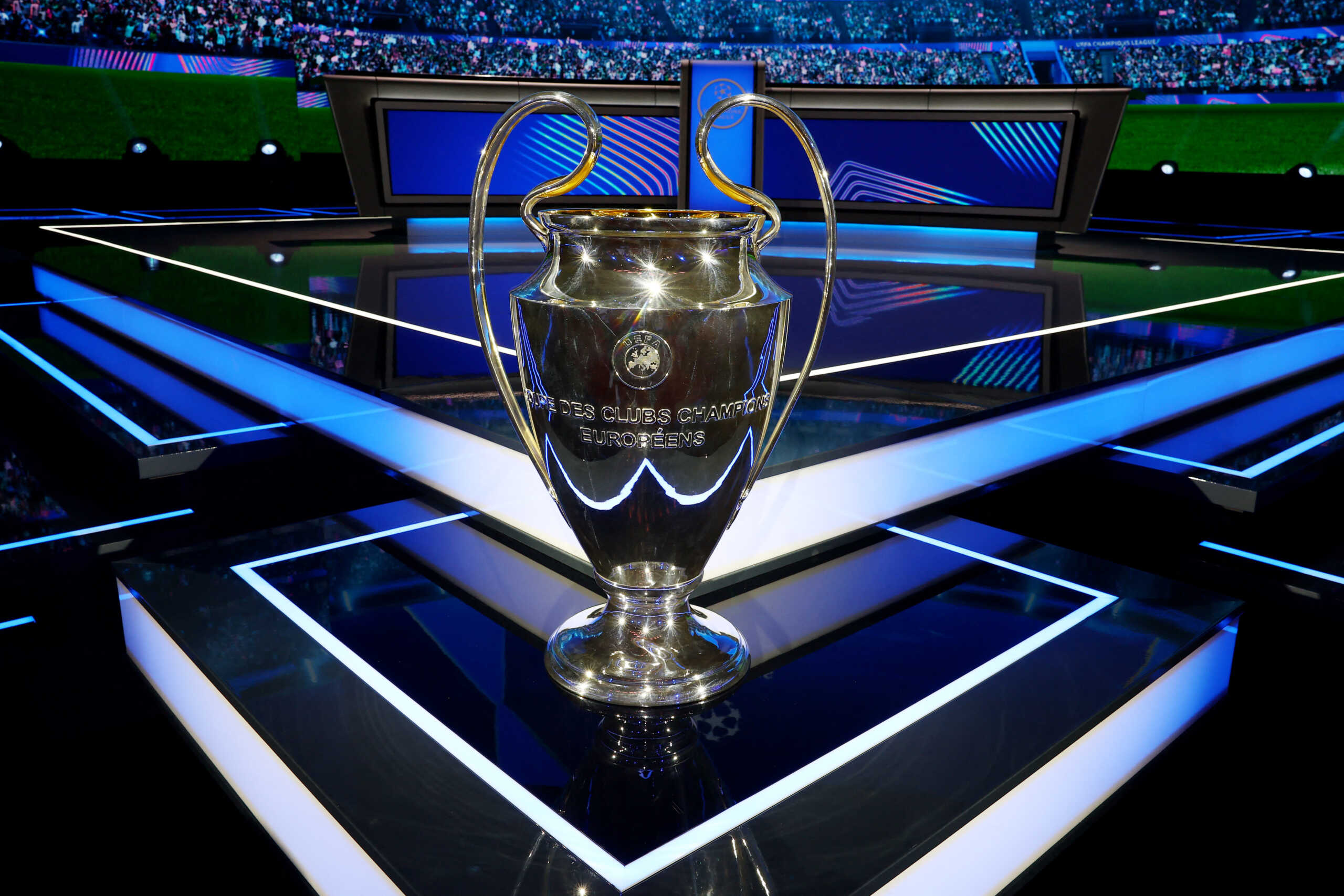 Soccer Football - Champions League - Phase Draw 2024 - Grimaldi Forum, Monaco - August 29, 2024 General view of the trophy ahead of the draw REUTERS