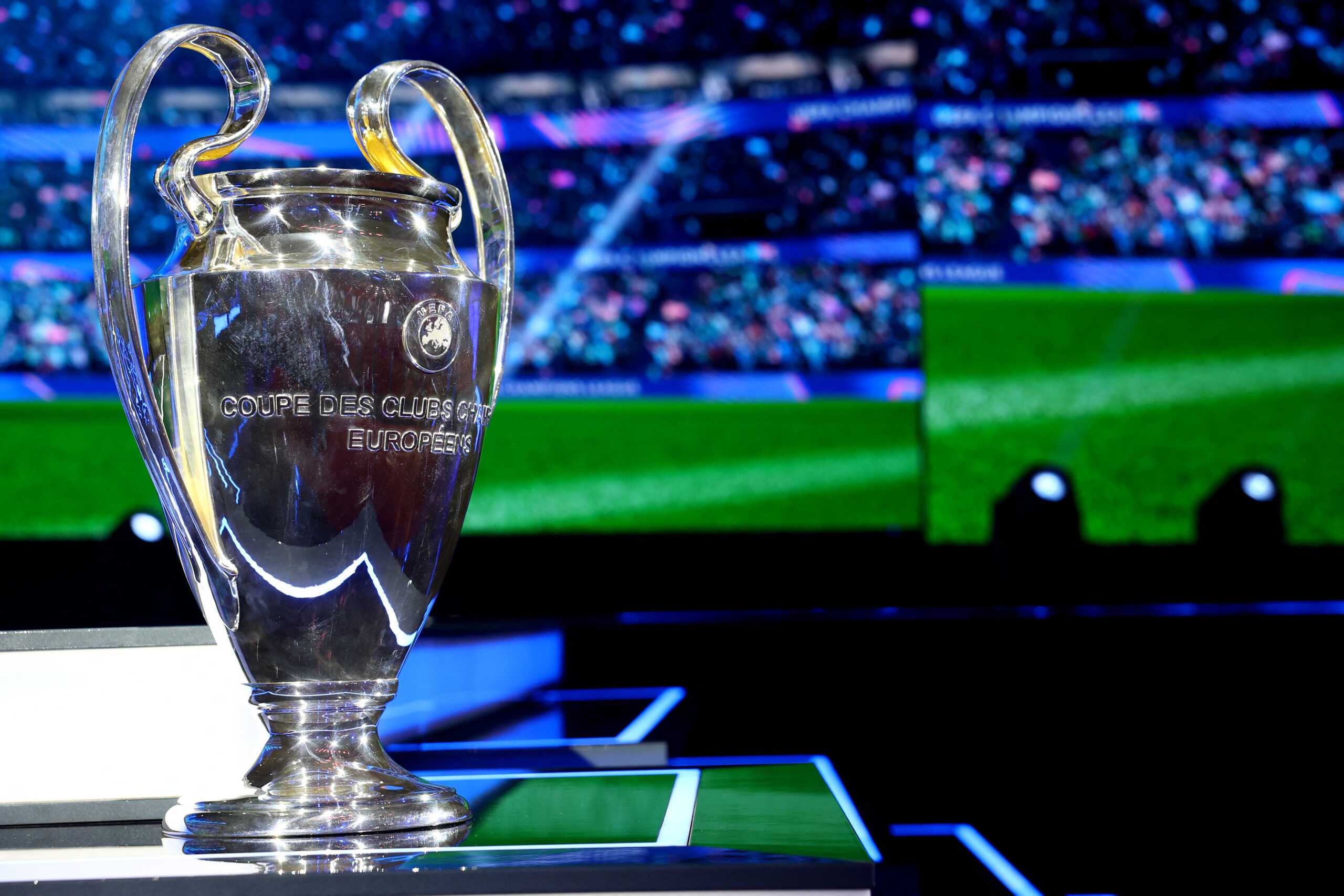 Soccer Football - Champions League - Phase Draw 2024 - Grimaldi Forum, Monaco - August 29, 2024 General view of the trophy ahead of the draw REUTERS
