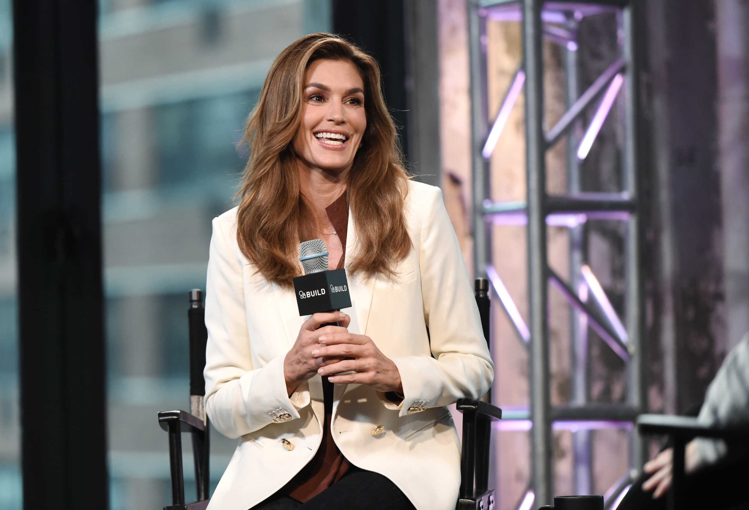 Model and author Cindy Crawford participates in AOL's BUILD Speaker Series to discuss her new book, "Becoming", at AOL Studios on Wednesday, Sept. 30, 2015, in New York. (Photo by Evan Agostini