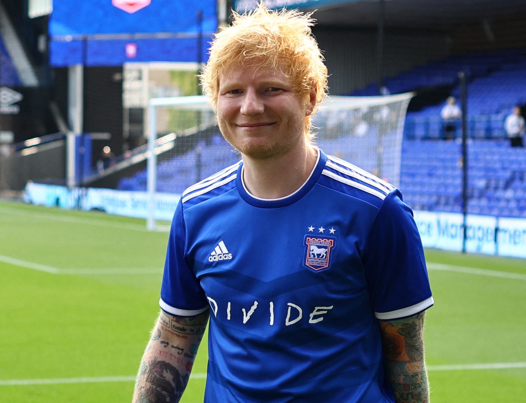 Soccer Football - Premier League - Ipswich Town v Liverpool - Portman Road, Ipswich, Britain - August 17, 2024 Singer and Ipswich Town minority stake holder Ed Sheeran is seen before the match REUTERS