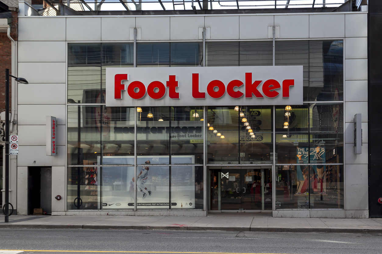 Toronto, Canada - May 16, 2020: Foot Locker store on bloor St in downtown Toronto. Foot Locker Retail, Inc. is an American sportswear and footwear retailer.
