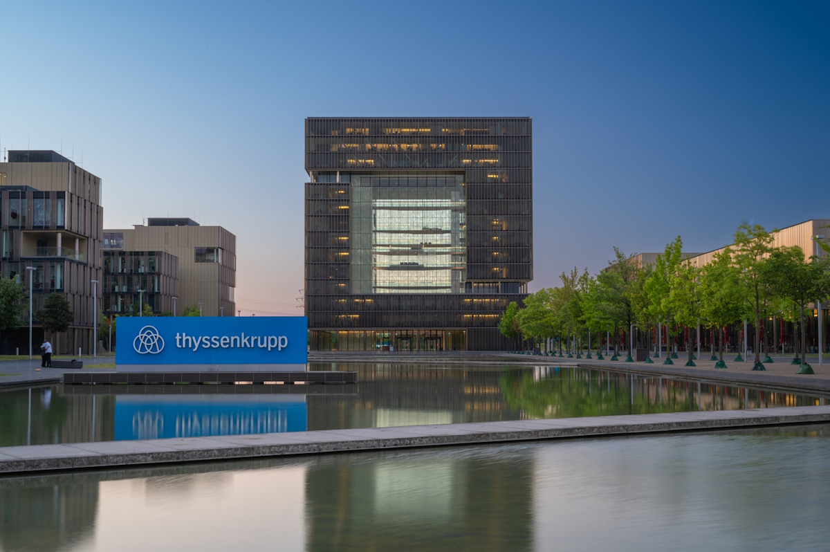 Essen, Germany - July 03, 2022: Early evening at the Offices of the Headquarters of ThyssenKrupp AG in Essen