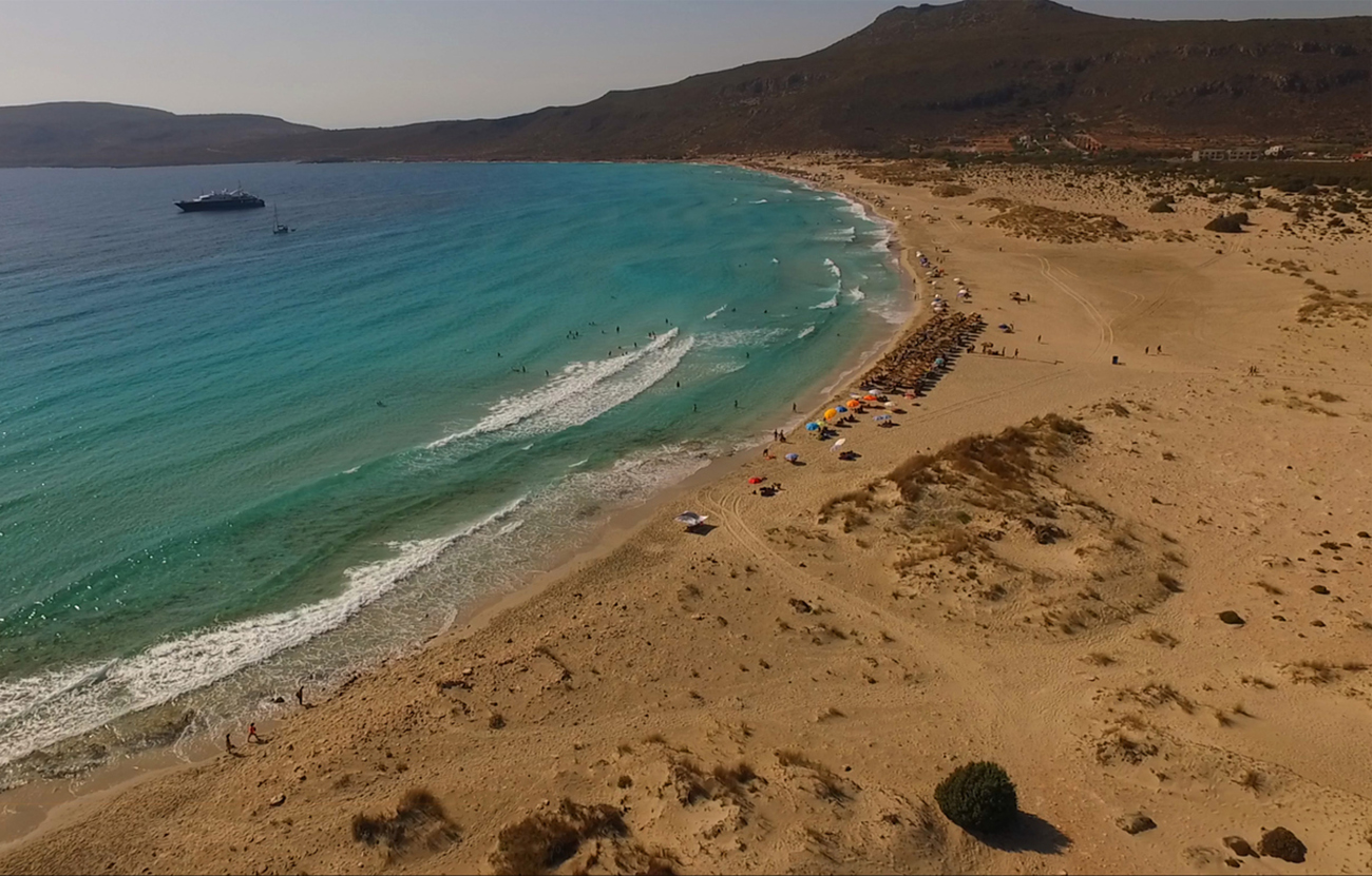 Elafonisos island is well known destination in Peloponnese with famous beach of Simos with turquoise waters, Greece