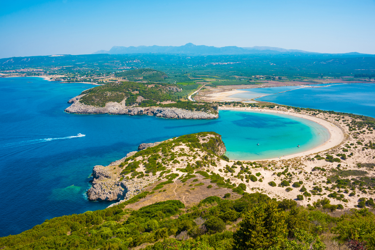 famous Voidokilia lagoon beach with crystal clear waters