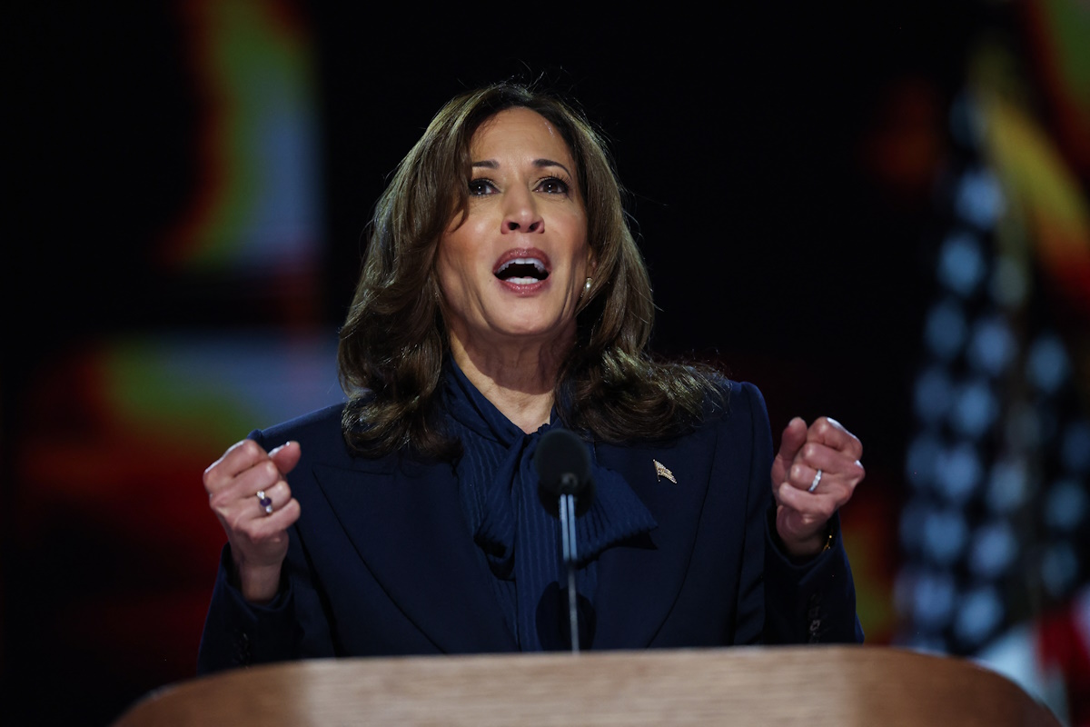 Democratic presidential nominee and U.S. Vice President Kamala Harris speaks on Day 4 of the Democratic National Convention (DNC) at the United Center in Chicago, Illinois, U.S., August 22, 2024. REUTERS