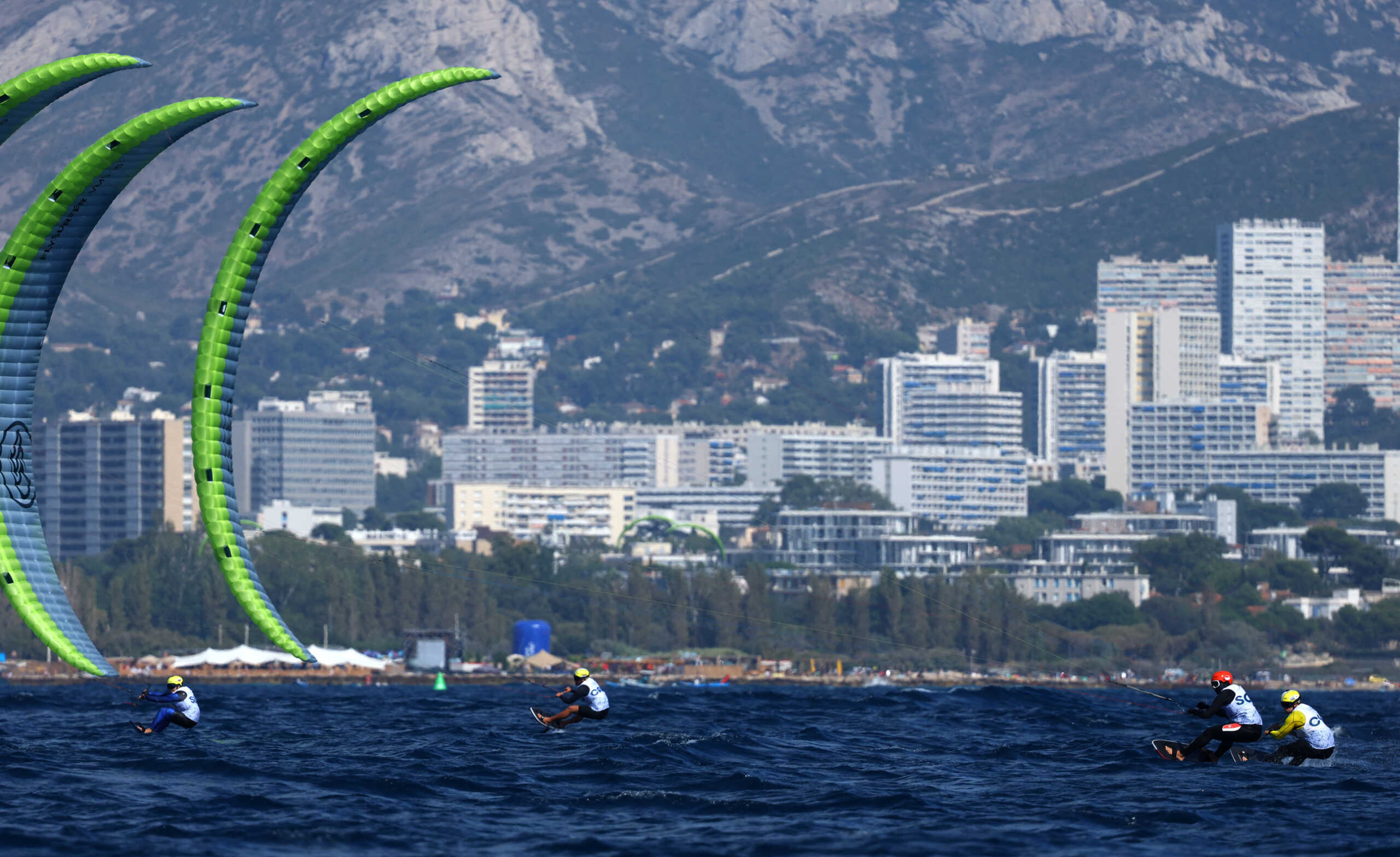 Paris 2024 Olympics - Sailing - Men's Kite - Marseille Marina, Marseille, France - August 04, 2024. A general view of the race. REUTERS