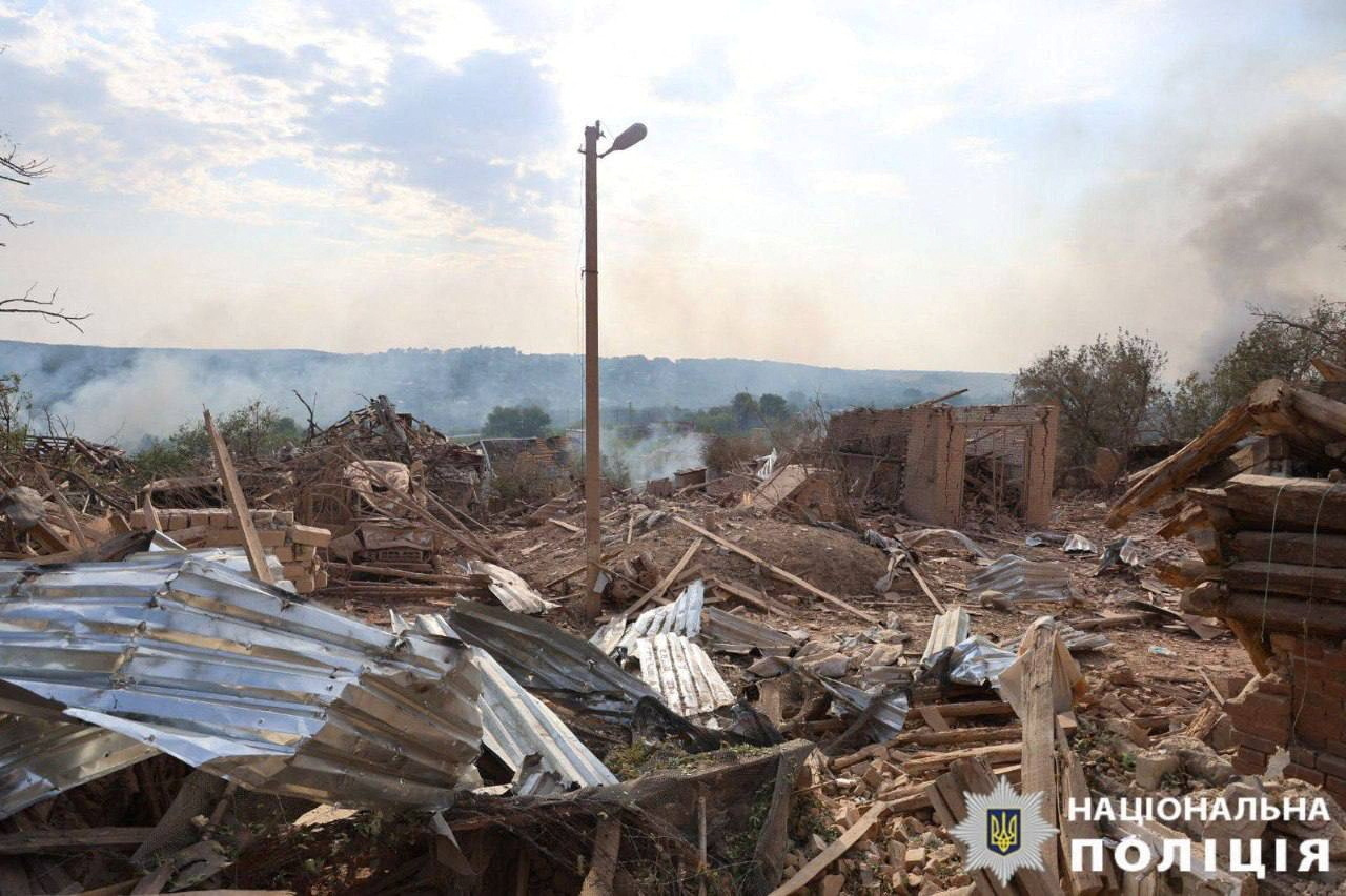 View of damage in the aftermath of an airstrike in a location given as Kupyansk in Kharkiv Region, Ukraine in this handout image released on August 28, 2024. National Police of Ukraine