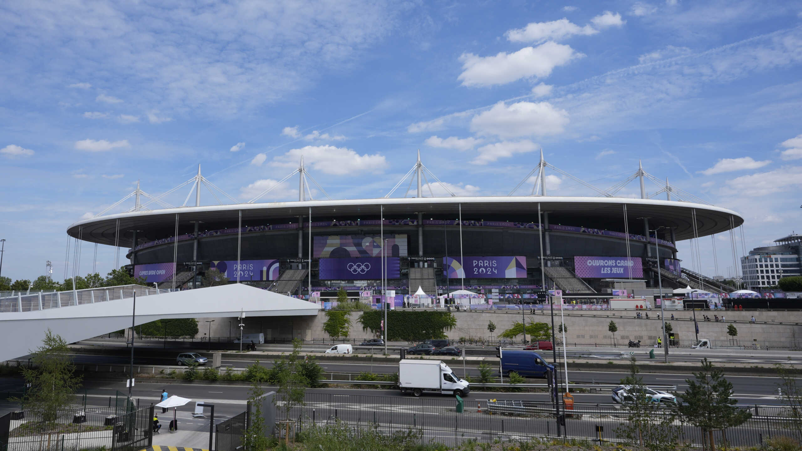 A general view of the Stade de France stadium is seen ahead of the 2024 Summer Olympics, Thursday, July 25, 2024, in Saint-Denis, France. (AP Photo