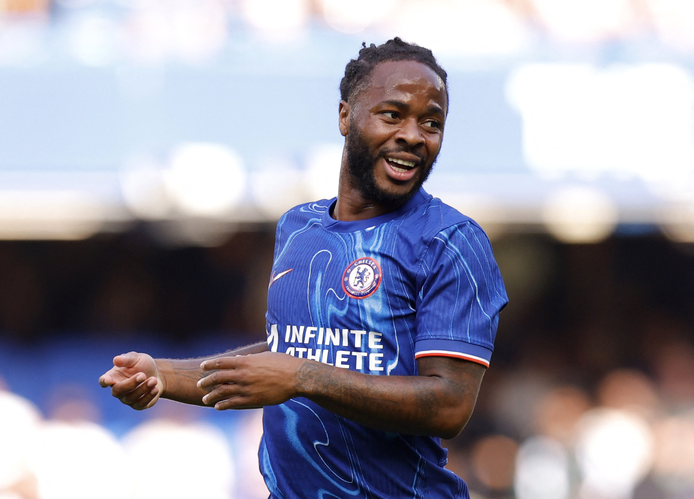 Soccer Football - Pre Season Friendly - Chelsea v Inter Milan - Stamford Bridge, London,  Britain - August 11, 2024 Chelsea's Raheem Sterling in action Action Images via Reuters