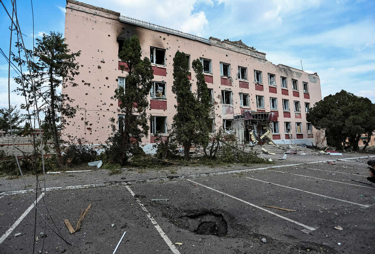 A view shows a building, damaged during a recent fighting between Ukrainian and Russian forces in controlled by Ukrainian army the town of Sudzha, Kursk region, Russia August 16, 2024. REUTERS