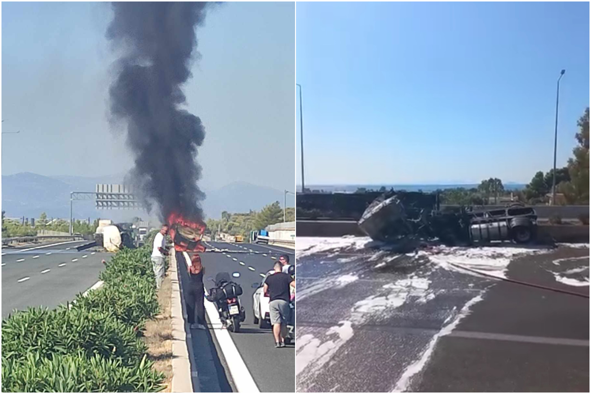 Incendiu în Atena - Corint după ce o cisternă s-a răsturnat