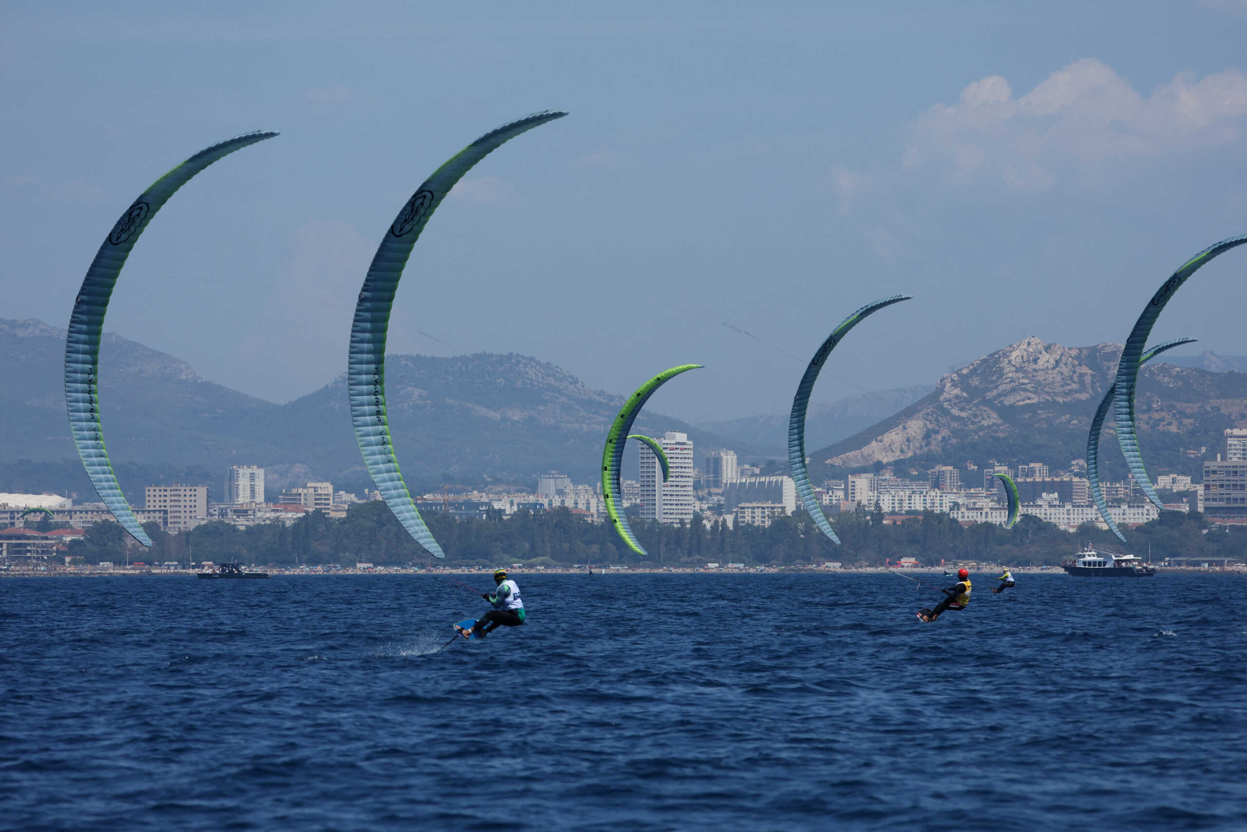 Paris 2024 Olympics - Sailing - Men's Kite - Marseille Marina, Marseille, France - August 06, 2024. A general view during the race. REUTERS