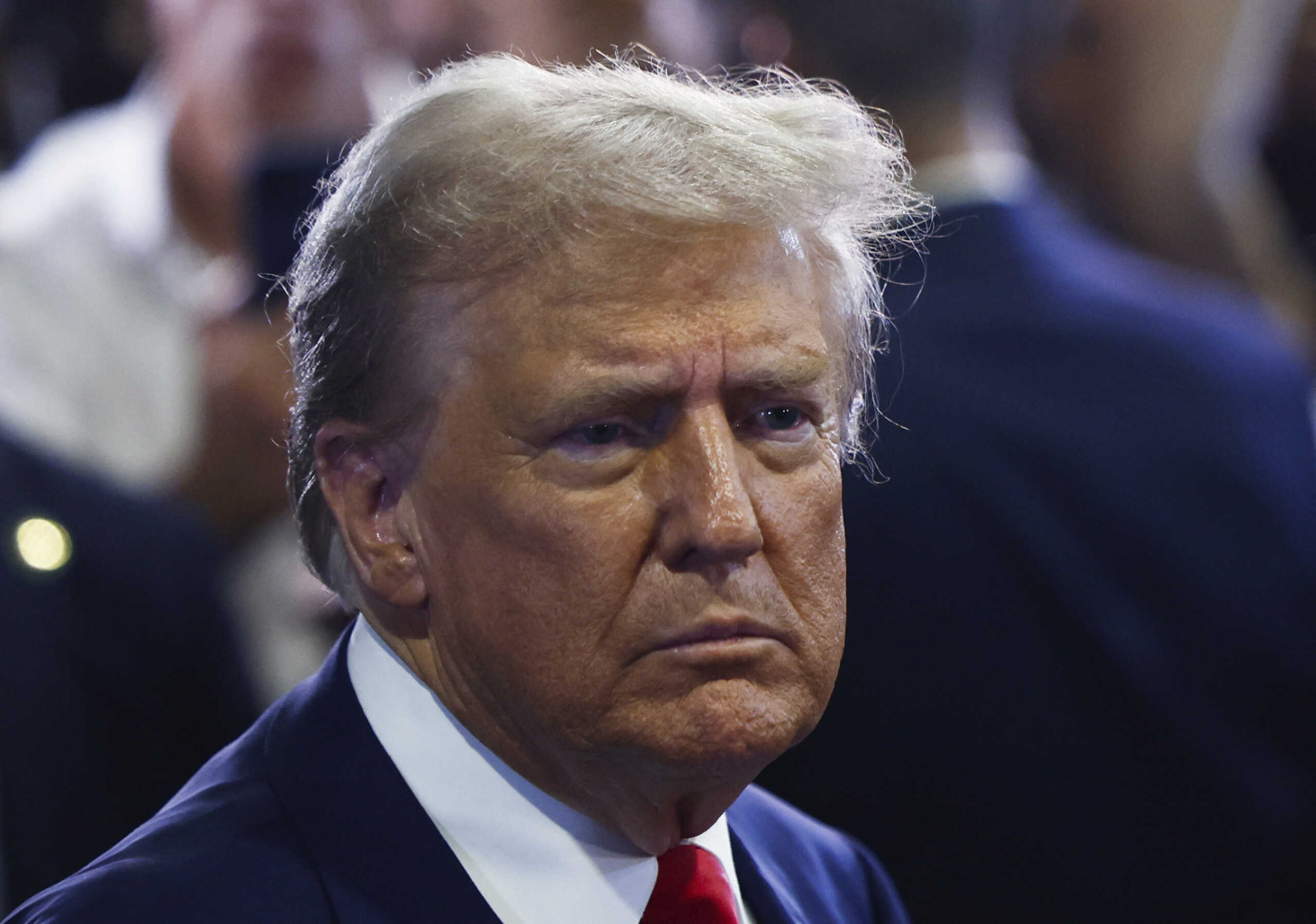 Republican presidential nominee and former U.S. President Donald Trump reacts in the spin room, on the day of his debate with Democratic presidential nominee and U.S. Vice President Kamala Harris, in Philadelphia, Pennsylvania, U.S., September 10, 2024. REUTERS