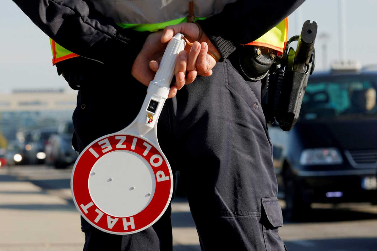 FILE PHOTO: The German federal police patrols along the German-Polish border area in Frankfurt (Oder), Germany, October 28, 2021.  REUTERS