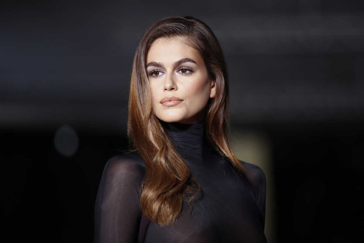 epa10246244 US model-actress Kaia Jordan Gerber poses on the red carpet prior to the Second Annual Academy Museum Gala at the Academy Museum in Los Angeles, California, USA, 15 October 2022.  EPA
