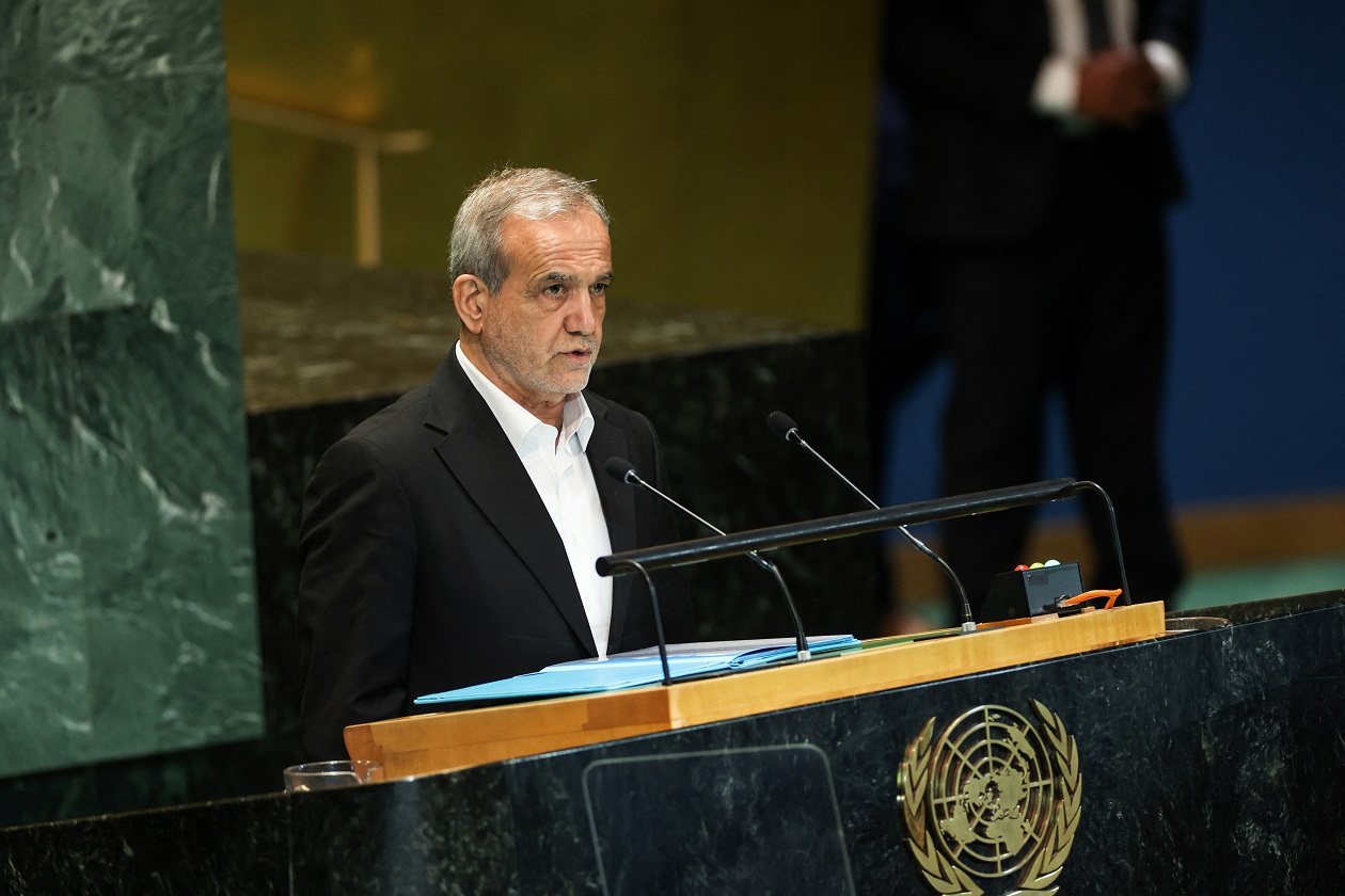Masoud Pezeshkian President of Iran addresses the "Summit of the Future" in the General Assembly Hall of the United Nations Headquarters in New York City, U.S., September 23, 2024. REUTERS