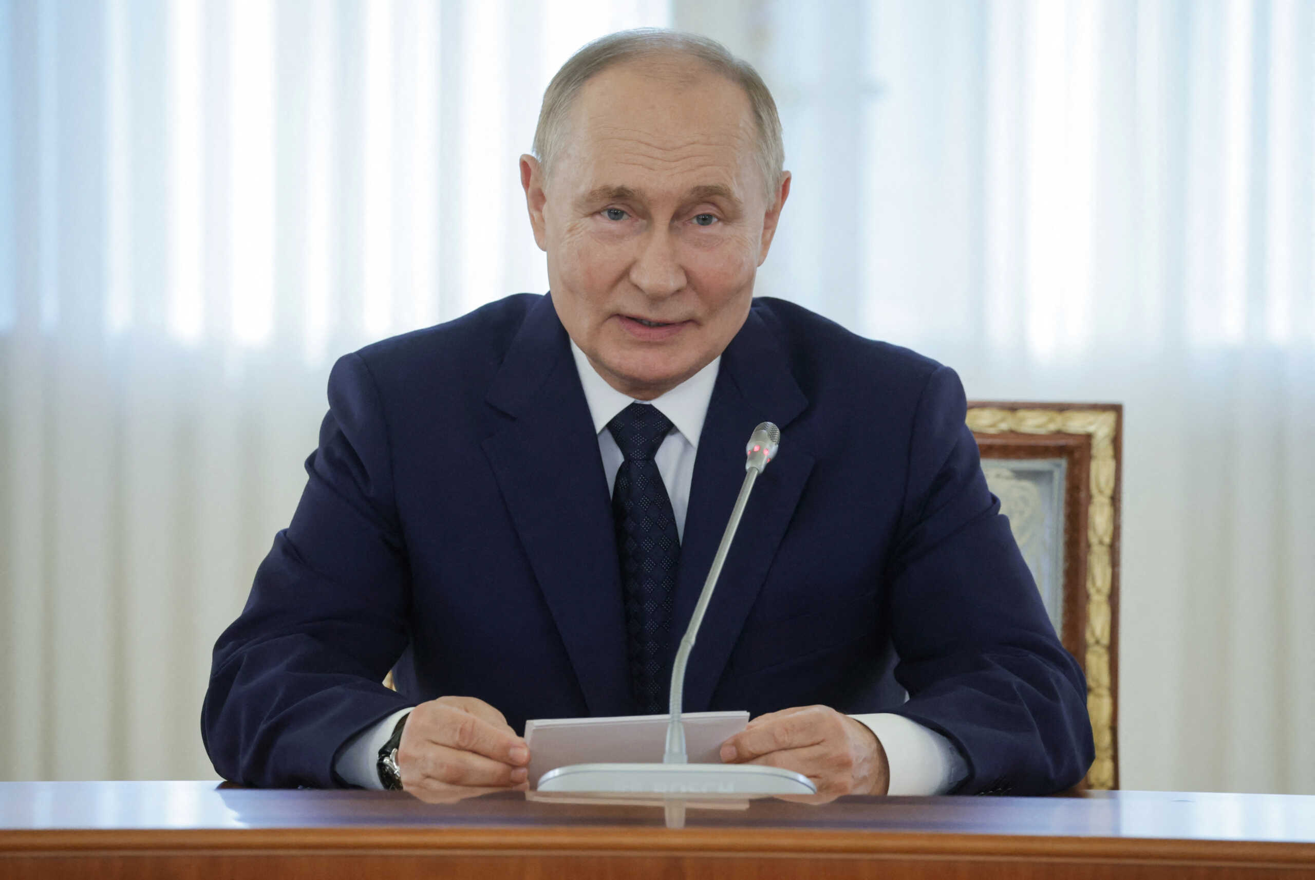 Russian President Vladimir Putin attends a meeting with high-ranking BRICS officials responsible for security matters and national security advisers, in Saint Petersburg, Russia September 12, 2024. Sputnik