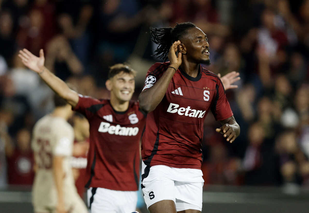 Soccer Football - Champions League - Sparta Prague v FC Salzburg - epet ARENA, Prague, Czech Republic - September 18, 2024 Sparta Prague's Victor Olatunji celebrates scoring their second goal REUTERS