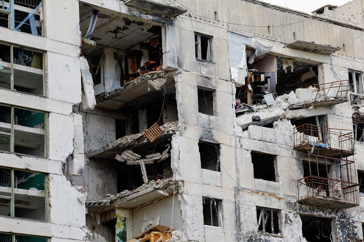 A view shows a multi-storey residential building destroyed in the course of Russia-Ukraine conflict in the town of Severodonetsk in the Luhansk region, Russian-controlled Ukraine August 8, 2024. REUTERS