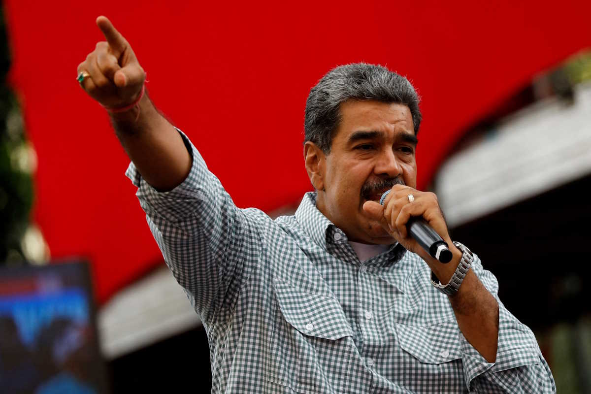 FILE PHOTO: Venezuelan President Nicolas Maduro delivers a speech during a rally to celebrate the results of last month's presidential election, in Caracas, Venezuela August 28, 2024. REUTERS