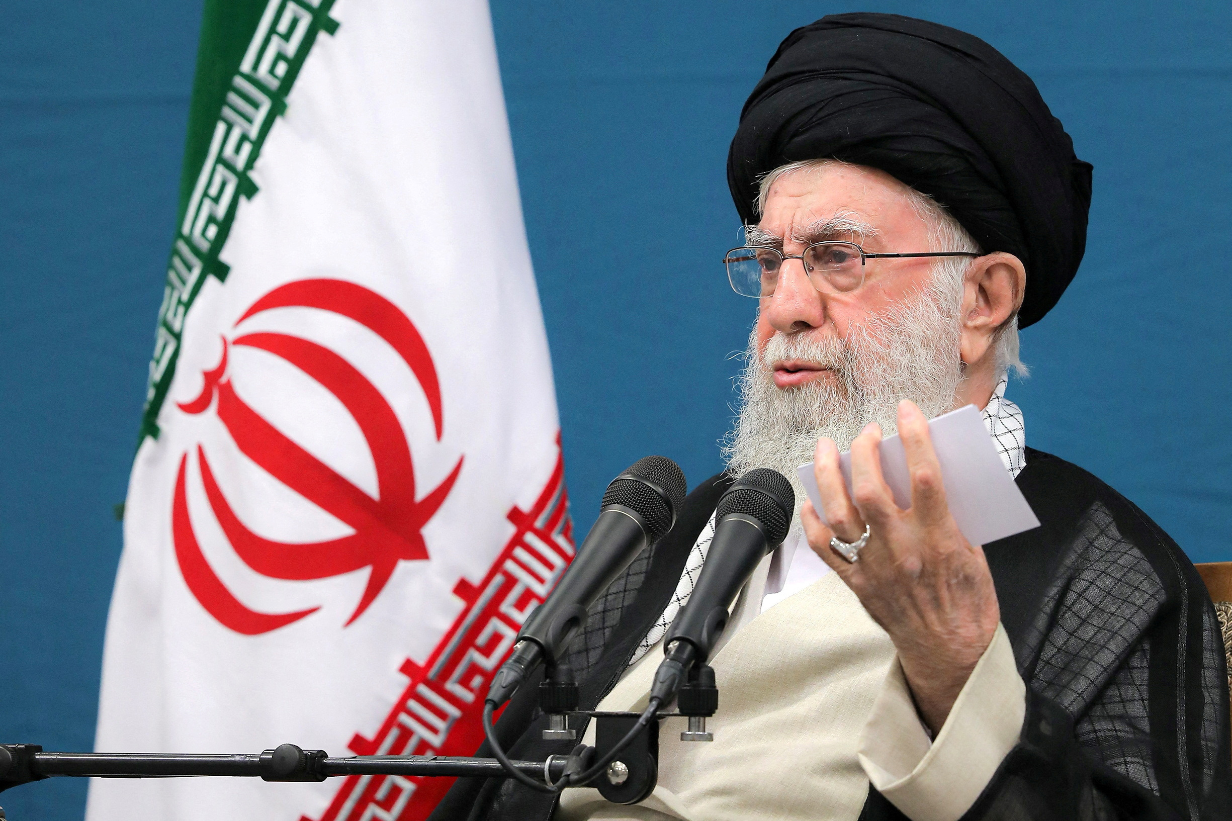 FILE PHOTO: Iran's Supreme Leader Ayatollah Ali Khamenei speaks during a meeting with Iran's president Masoud Pezeshkian and his cabinet in Tehran, Iran, August 27, 2024. Office of the Iranian Supreme Leader
