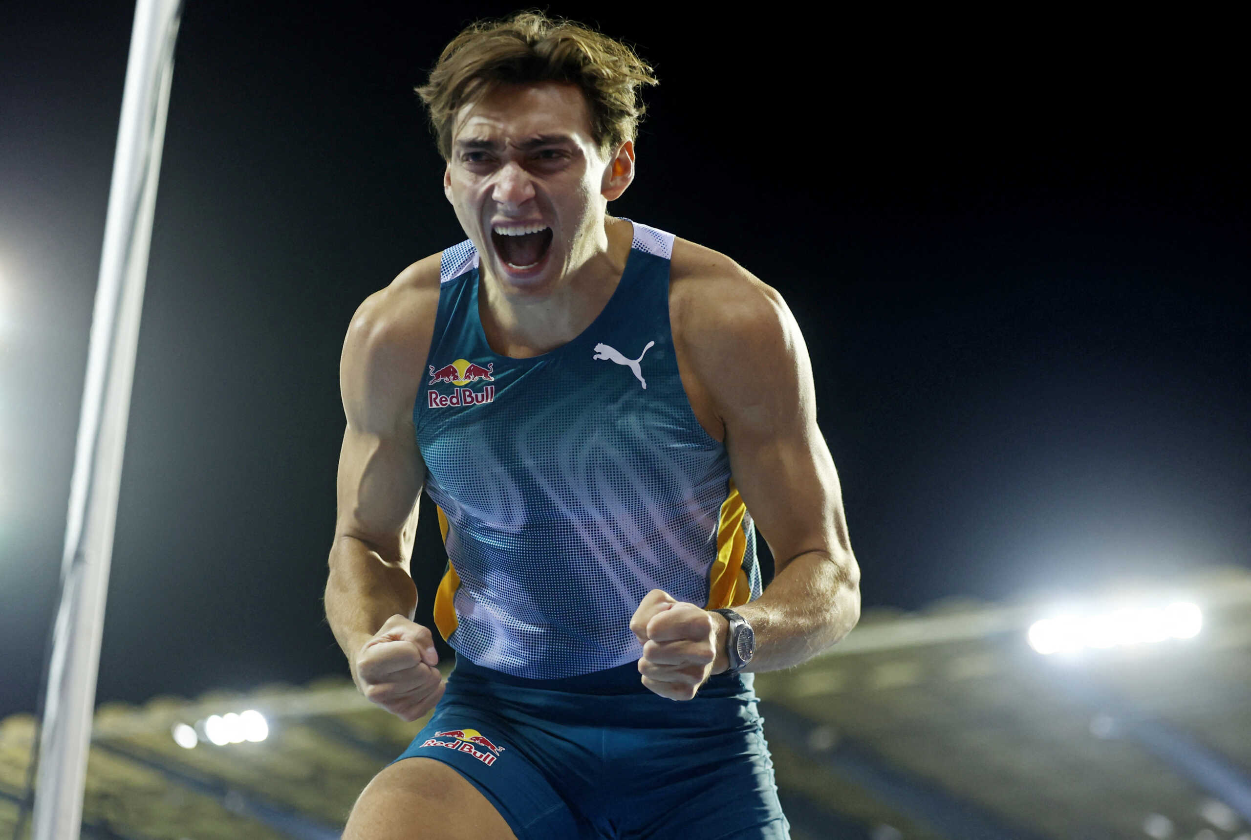 Athletics - Diamond League - Brussels - King Baudouin Stadium, Brussels, Belgium - September 13, 2024 Sweden's Armand Duplantis reacts during the men's pole vault final REUTERS
