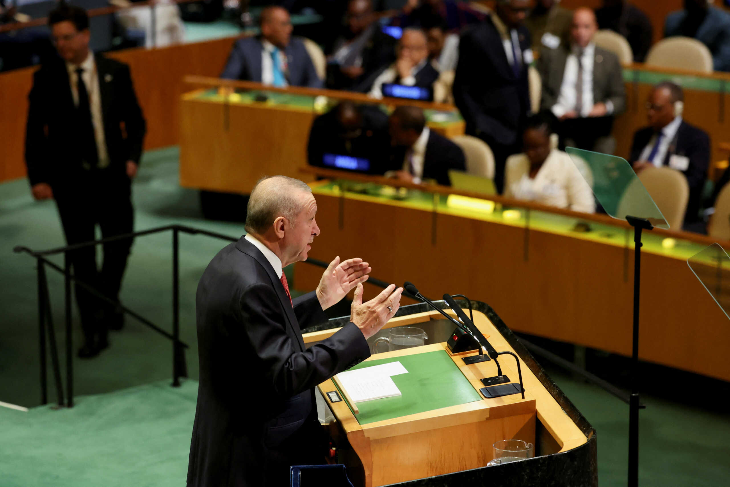 Turkey's President Tayyip Erdogan addresses the 79th United Nations General Assembly at U.N. headquarters in New York, U.S., September 24, 2024.  REUTERS