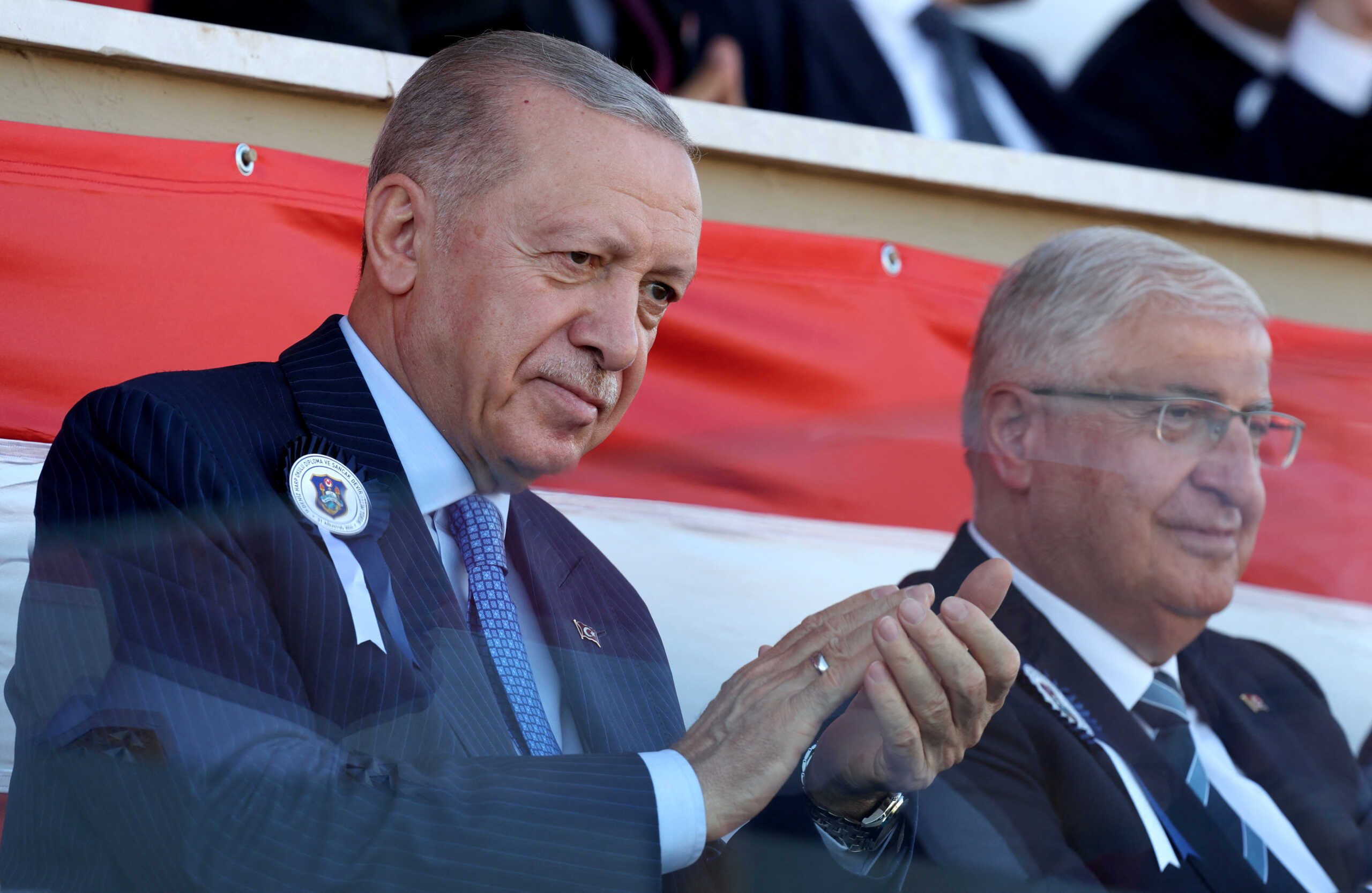 Turkish President Tayyip Erdogan, accompanied by Defence Minister Yasar Guler, attends a graduation ceremony at the Naval Academy in Istanbul, Turkey August 31, 2024. REUTERS