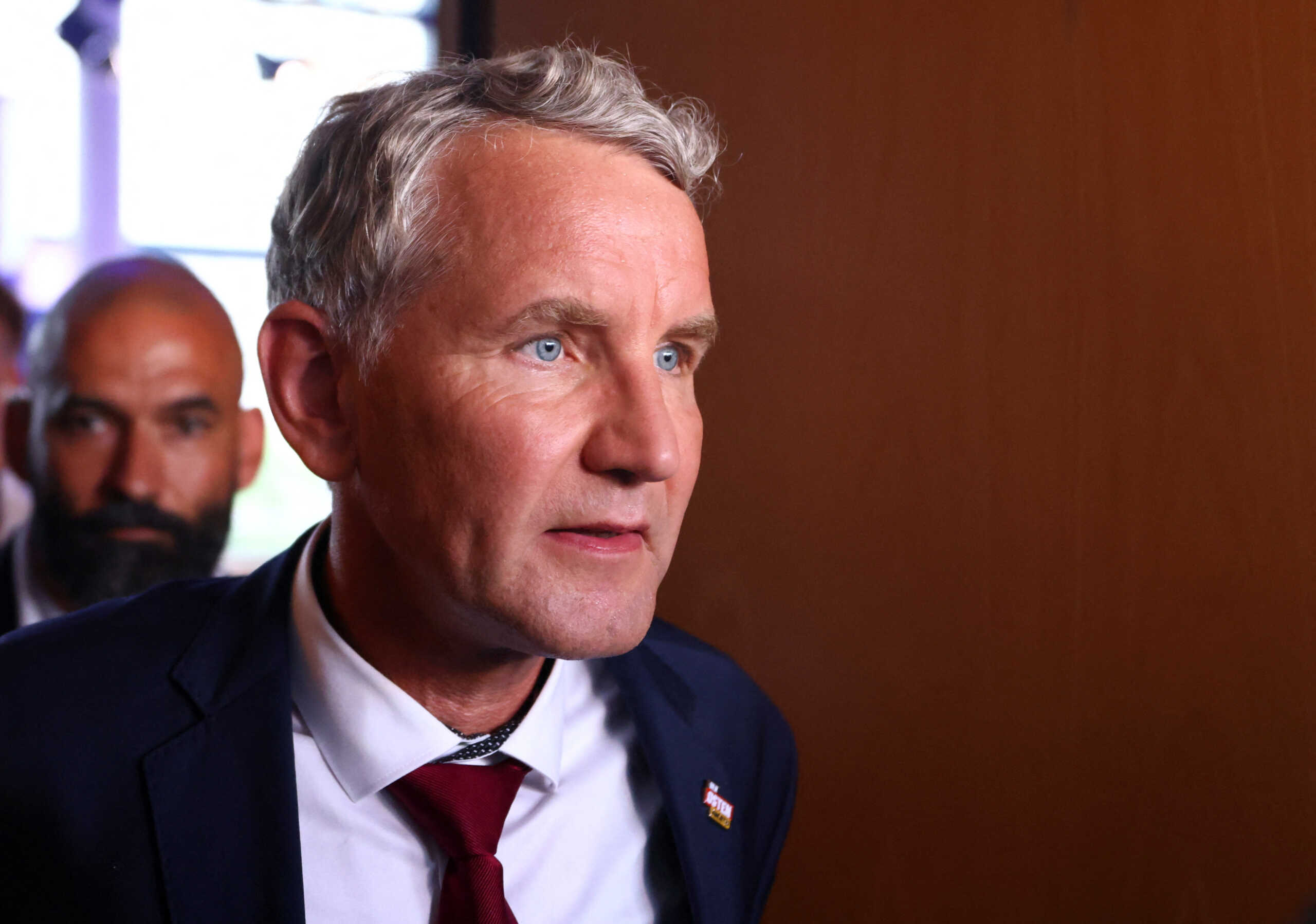 Bjorn Hocke, member of Alternative fur Deutschland (AfD) looks on after first exit polls in the Thuringia state elections, in the state parliament building in Erfurt, Germany, September 1, 2024. REUTERS