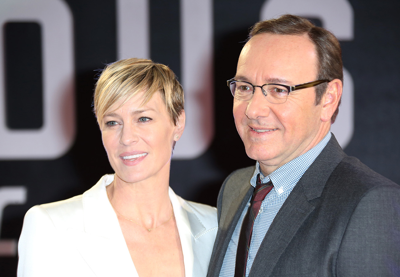 Actors Kevin Spacey and Robin Wright pose for photographers upon arrival at the House of Cards season 3 World Premiere at the Empire Cinema in central London, Thursday, Feb. 26, 2015. (Photo by Joel Ryan