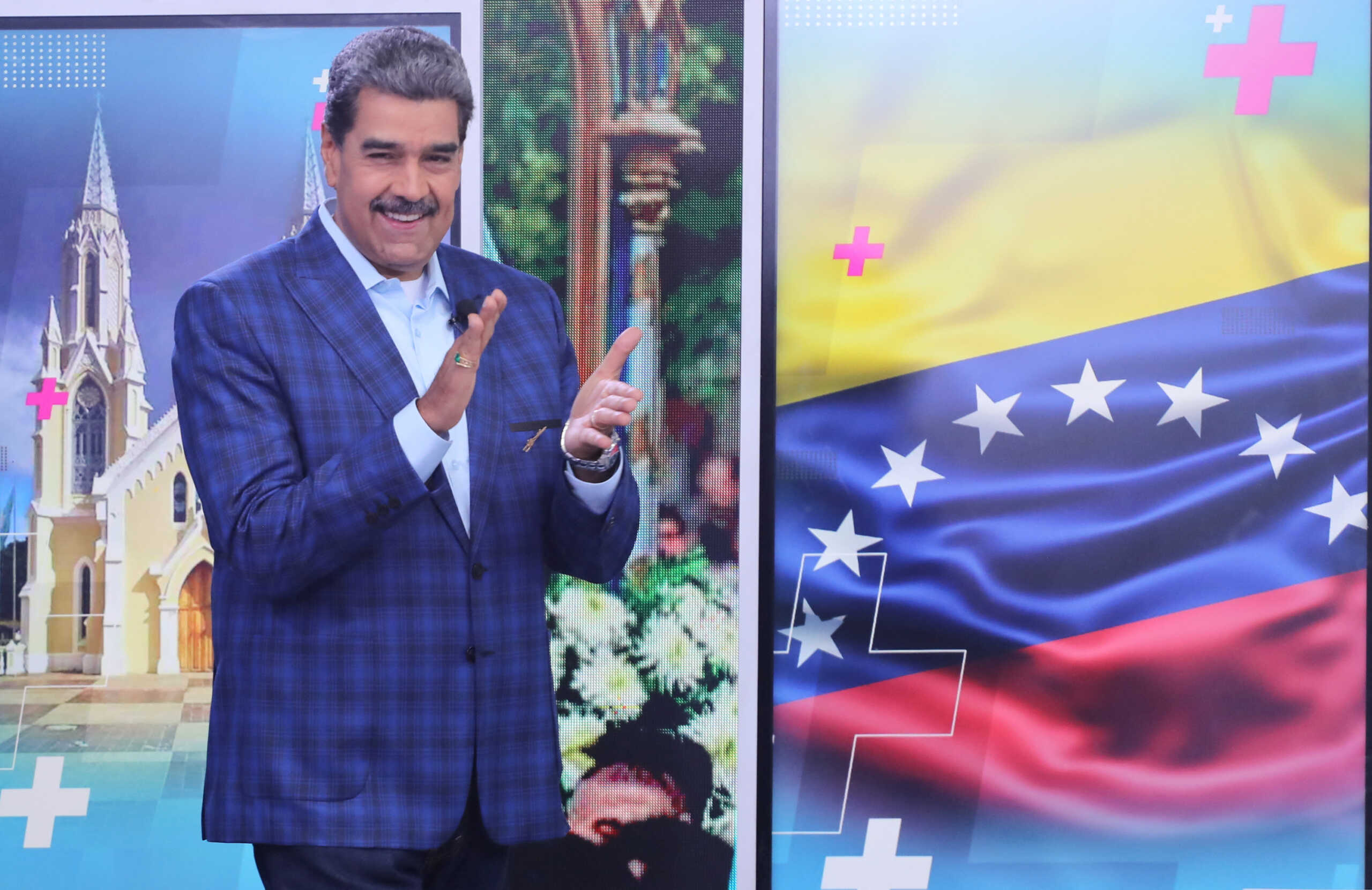 Venezuela's President Nicolas Maduro gestures during his regular Monday TV show "Con Maduro+," in Caracas, Venezuela September 9, 2024. Zurimar Campos