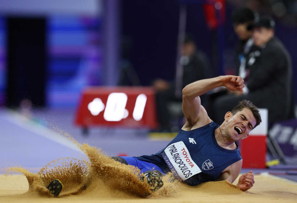 Paris 2024 Paralympics - Athletics - Men's Long Jump - T64 Final - Stade de France, Saint-Denis, France - September 4, 2024 Stylianos Malakopoulos of Greece in action REUTERS
