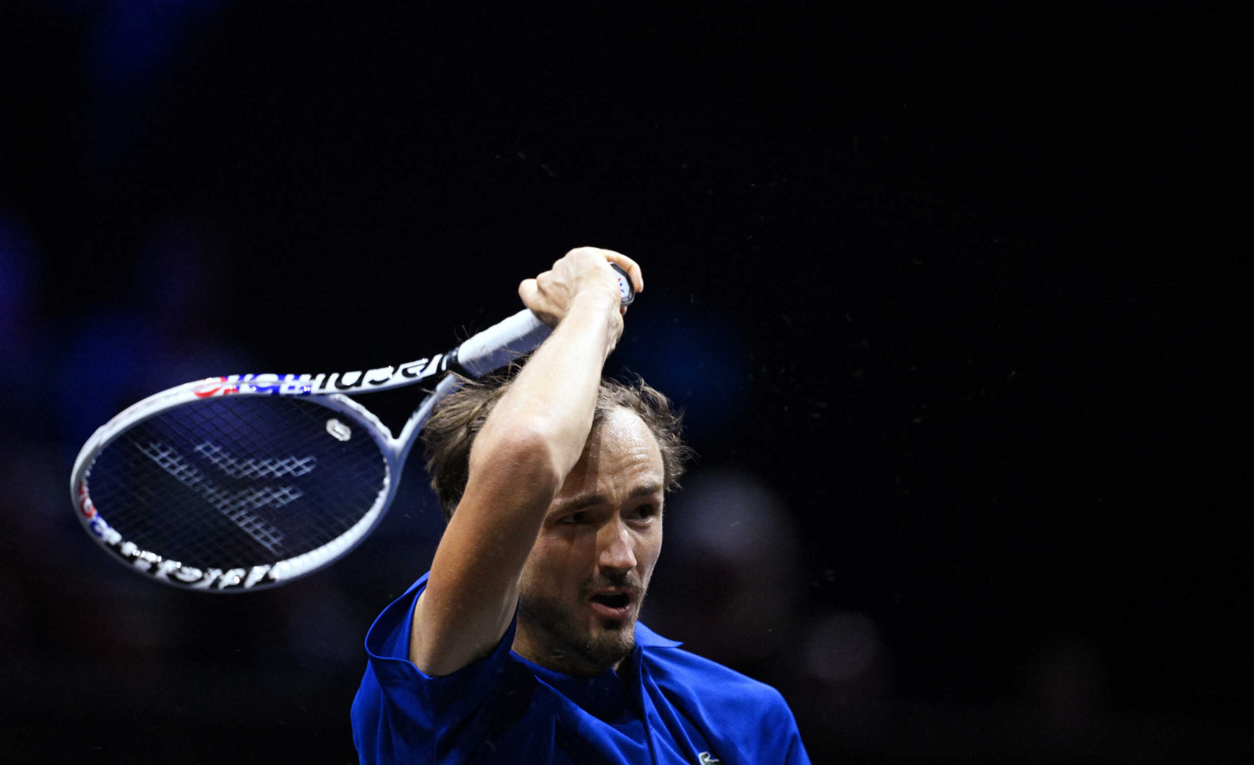 Tennis - Laver Cup - Uber Arena, Berlin, Germany - September 22, 2024 Team Europe's Daniil Medvedev in action during his match against Team World's Ben Shelton REUTERS