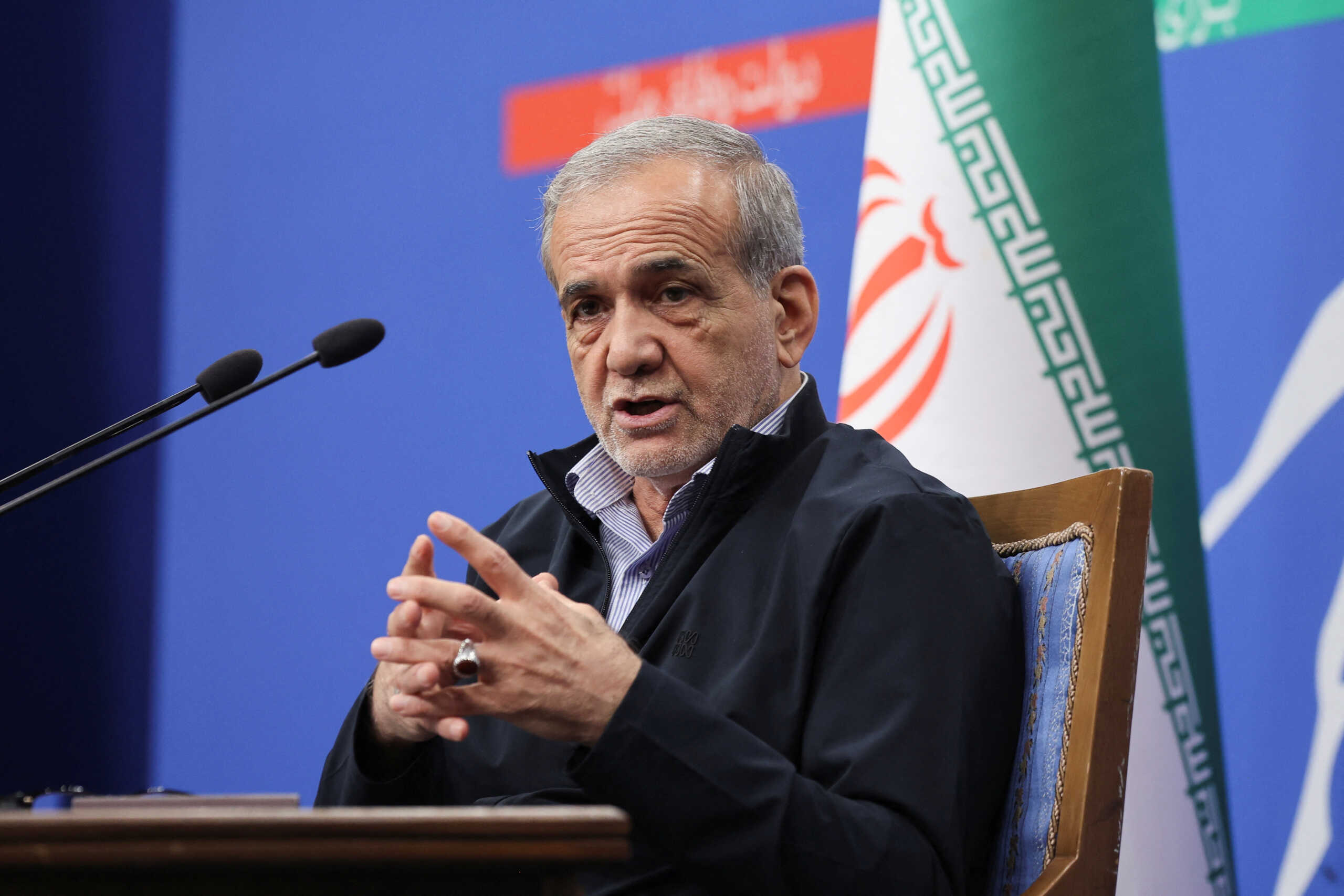 Iran's President Masoud Pezeshkian attends a press conference in Tehran, Iran, September 16, 2024. WANA (West Asia News Agency)