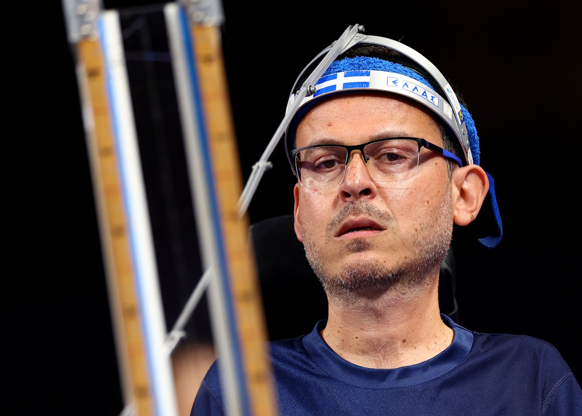 Paris 2024 Paralympics - Boccia - Men's Individual - BC3 Bronze Medal Match - South Paris Arena 1, Paris, France - September 1, 2024 Grigorios Polychronidis of Greece in action during his bronze medal match against Damian Iskrzycki of Poland REUTERS