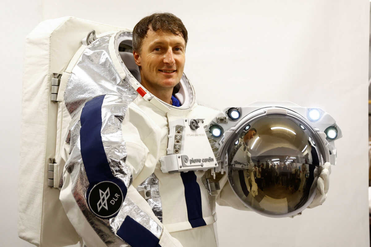 German astronaut Matthias Maurer wears an astronaut spacesuit set to go in space, designed by French fashion brand Pierre Cardin during a media event in Paris, France, September 9, 2024.REUTERS