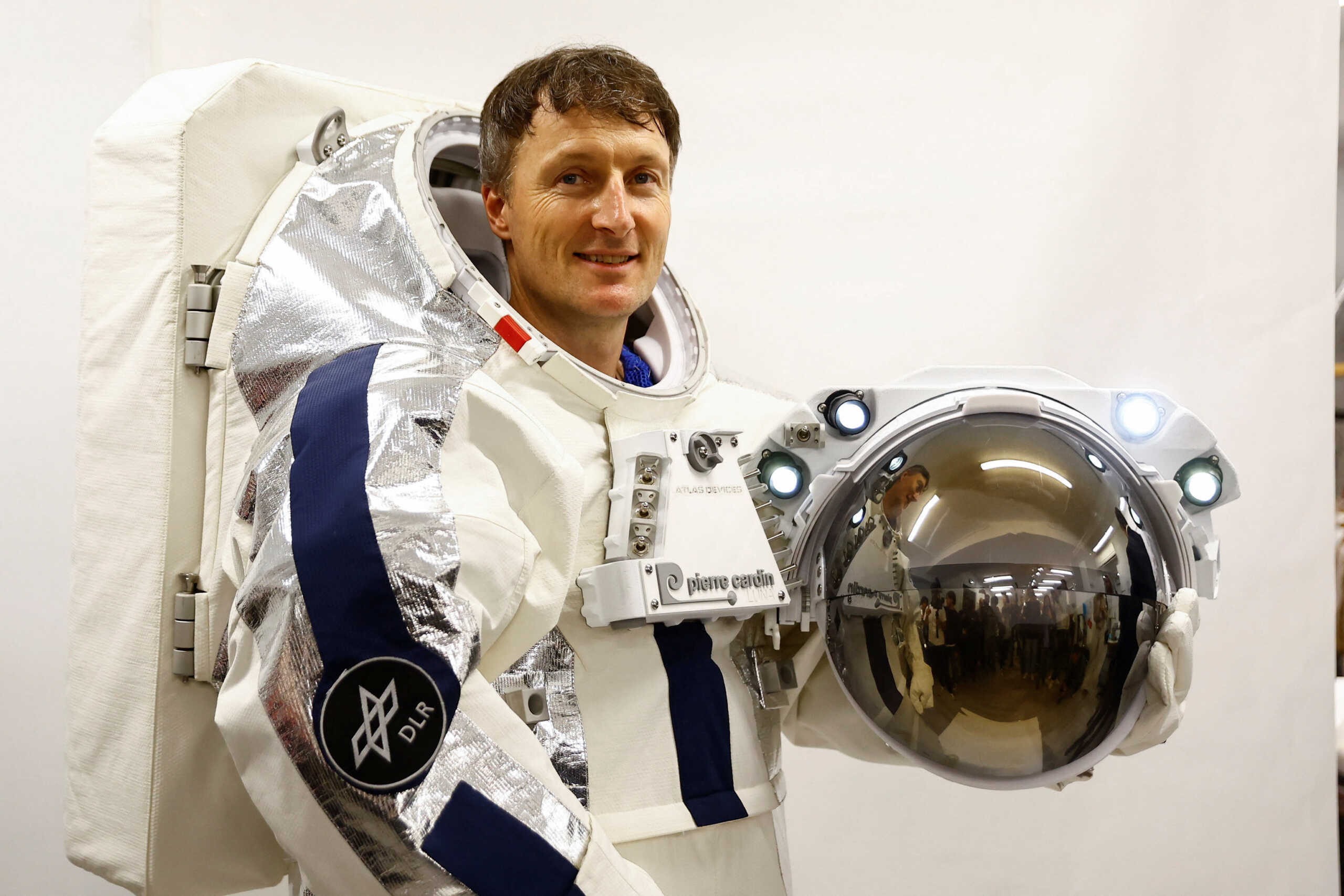 German astronaut Matthias Maurer wears an astronaut spacesuit set to go in space, designed by French fashion brand Pierre Cardin during a media event in Paris, France, September 9, 2024.REUTERS